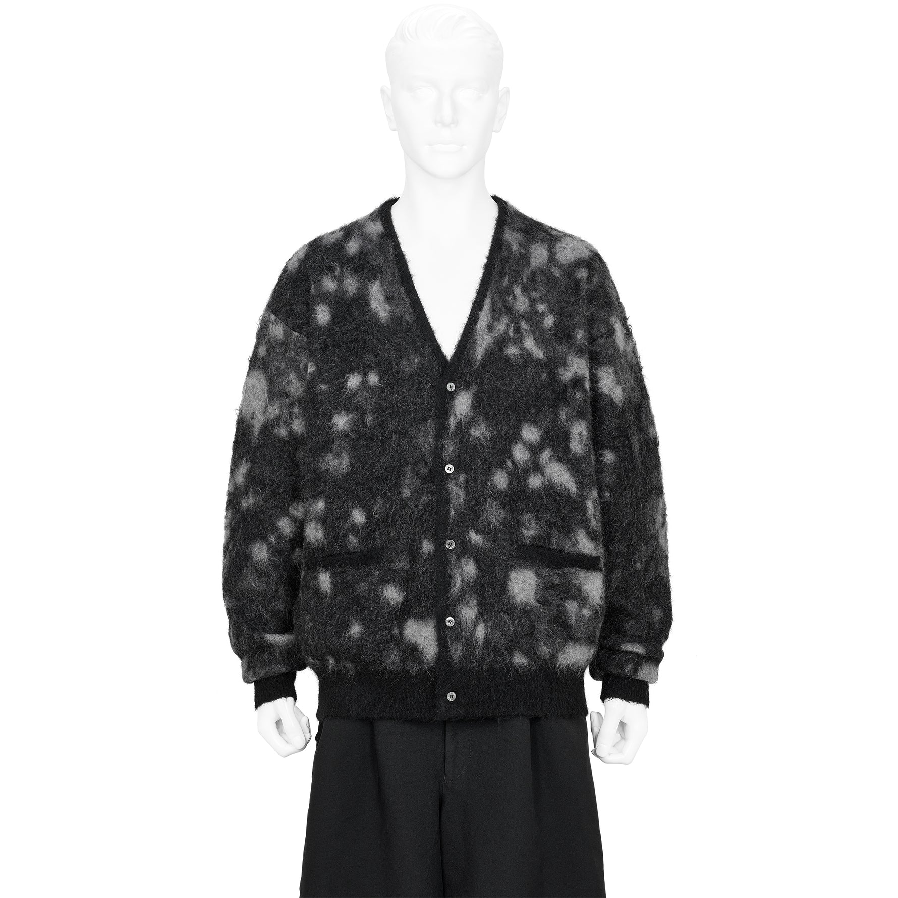 KID MOHAIR JACQUARD CARDIGAN WATER DROP BLACK