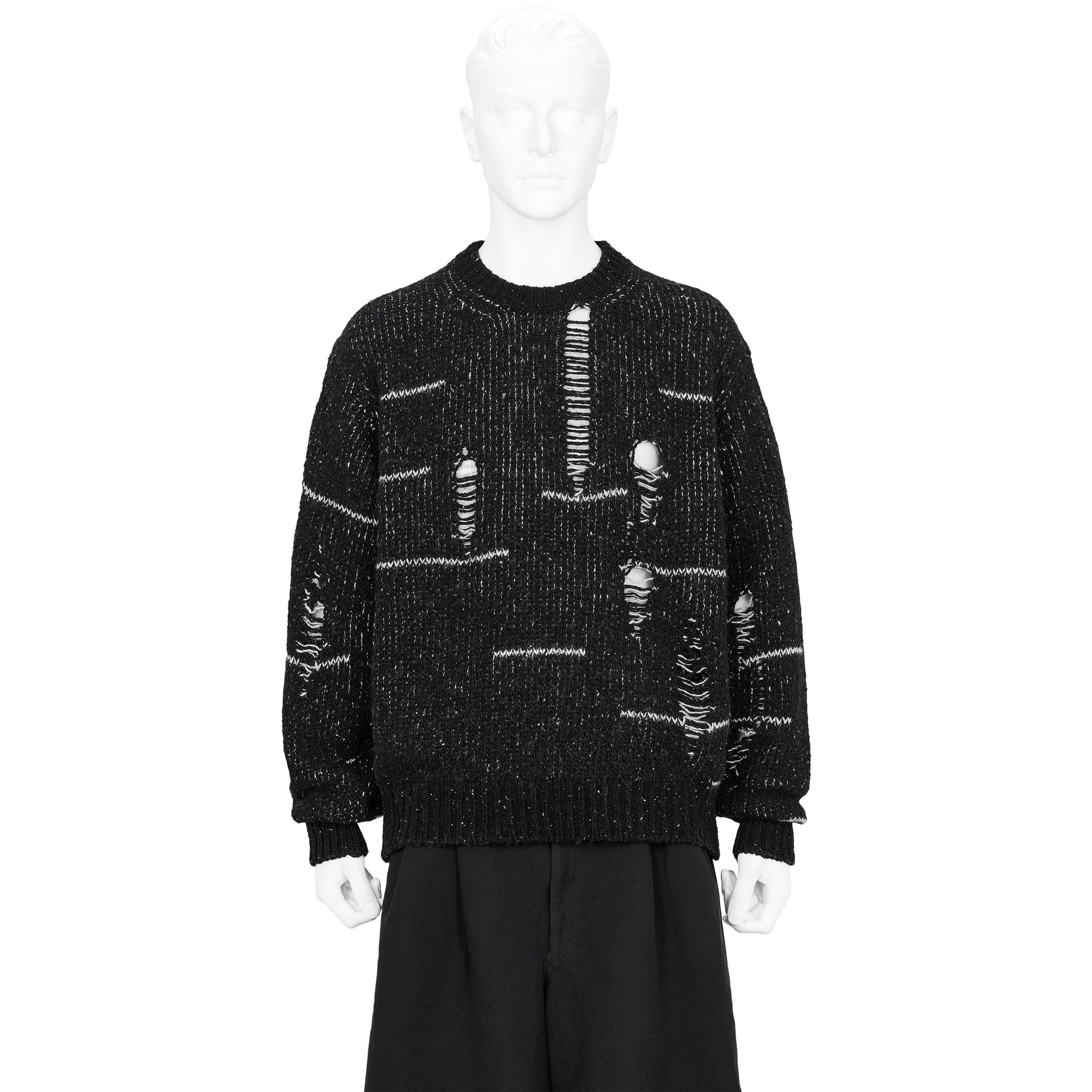 DAMAGED CREW NECK KNIT BLACK