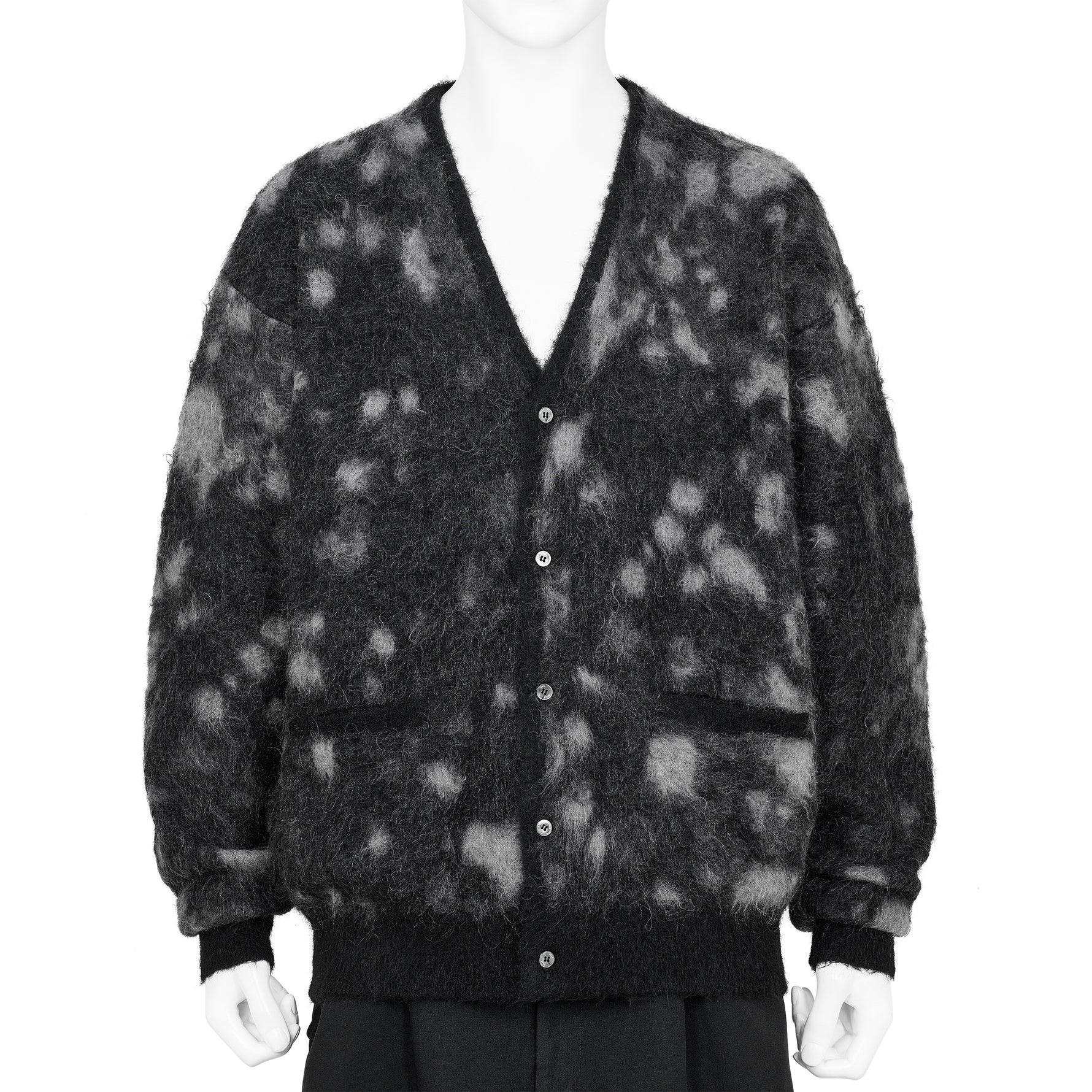 KID MOHAIR JACQUARD CARDIGAN WATER DROP BLACK