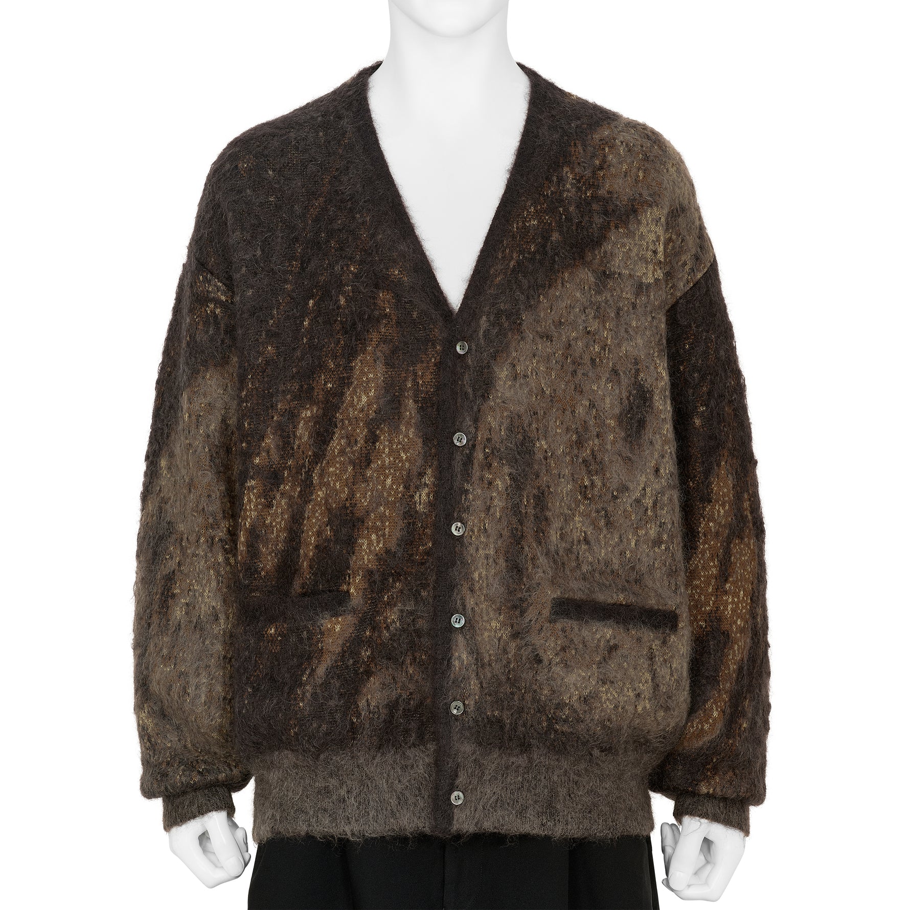 ABSTRACT JACQUARD MOHAIR CARDIGAN BROWN