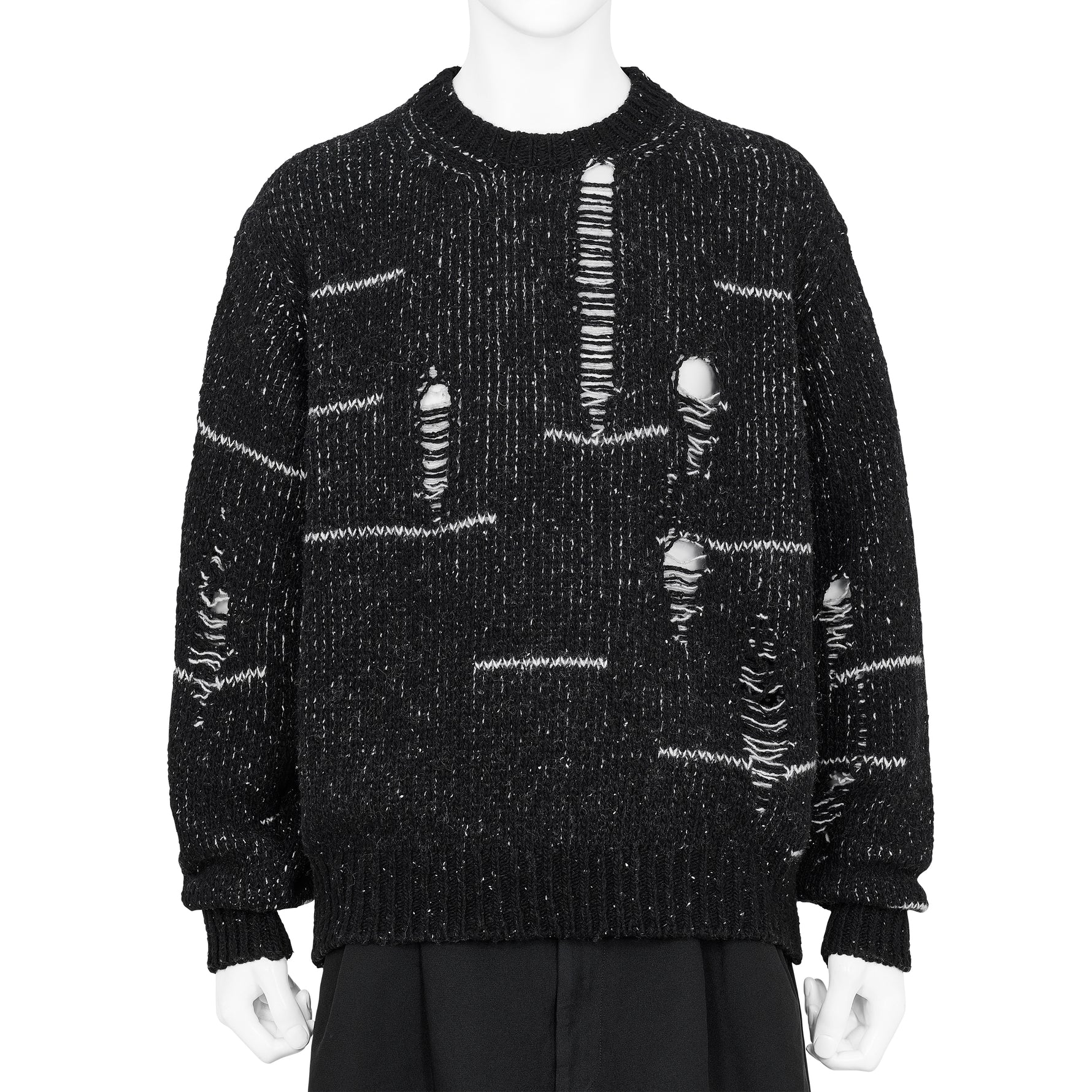 DAMAGED CREW NECK KNIT BLACK