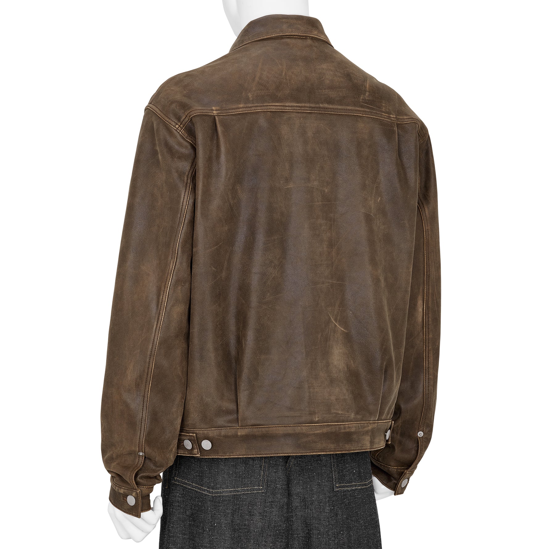 CRACKED LEATHER TRUCKER JACKET BROWN