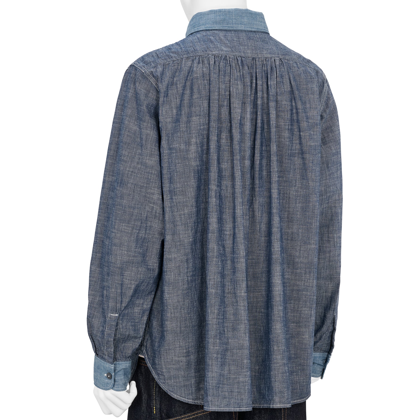 FULLCOUNT COLLABORATION WATTEAU GATHERED VENTILATED POCKET SHIRT LIGHT INDIGO