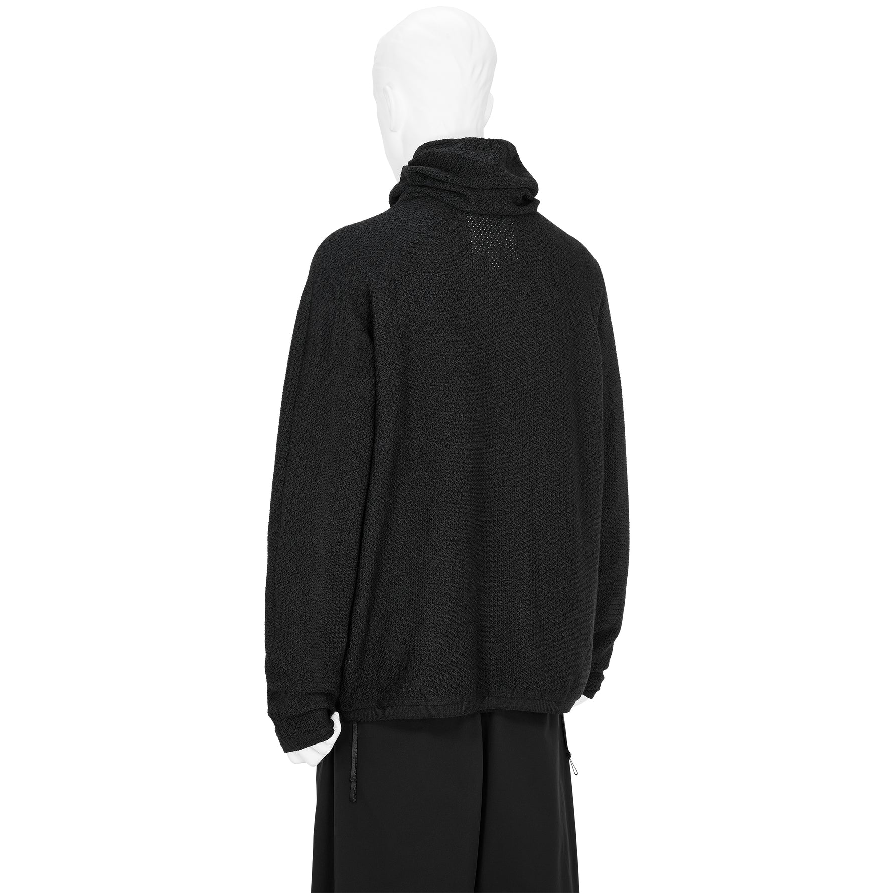 PERFORATED WHOLE GARMENT KNIT TOP BLACK