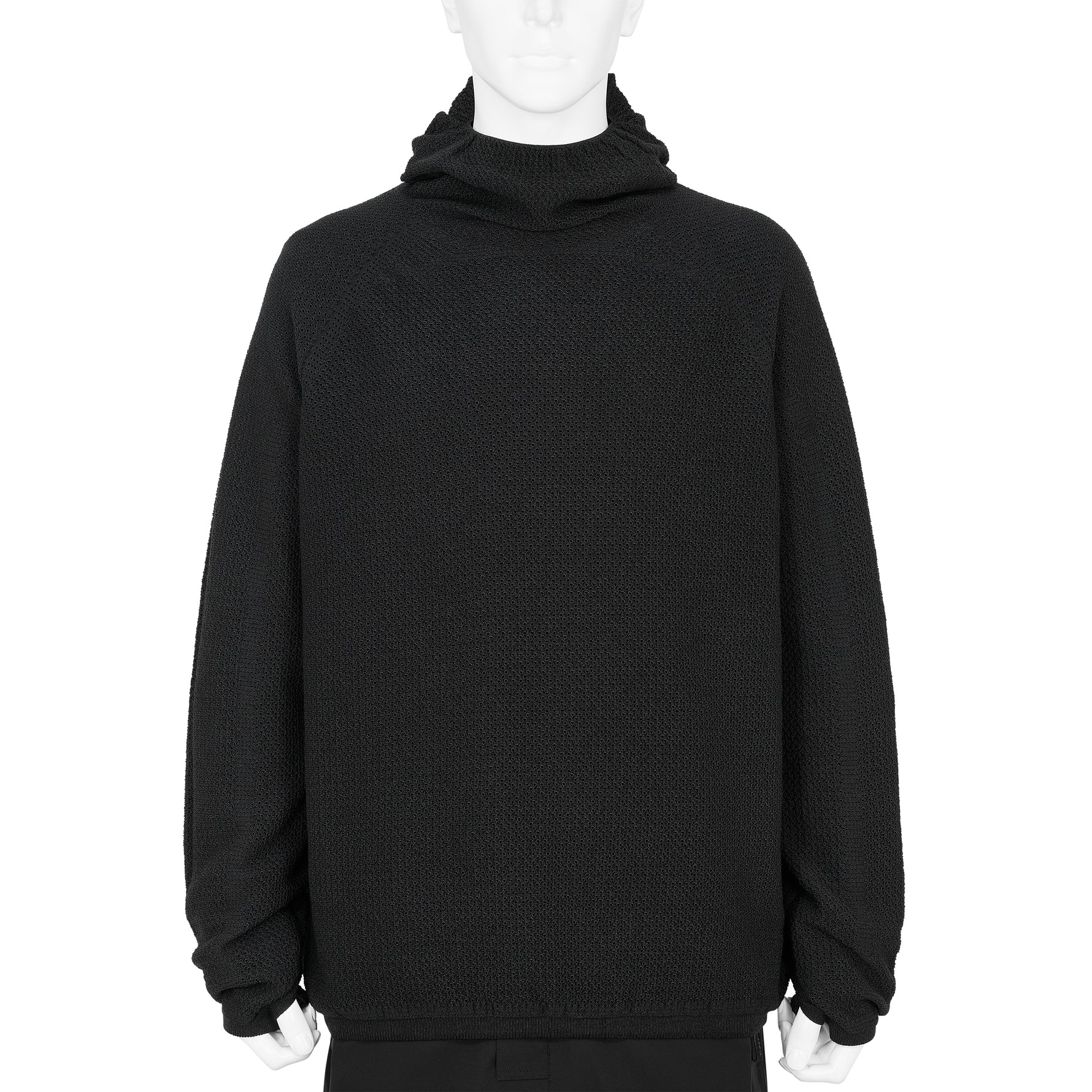 PERFORATED WHOLE GARMENT KNIT TOP BLACK