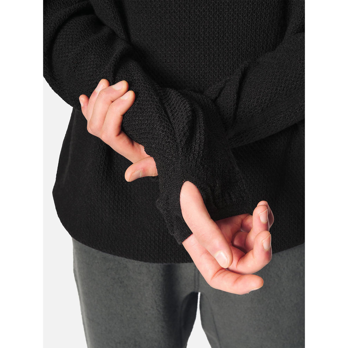 PERFORATED WHOLE GARMENT KNIT TOP BLACK