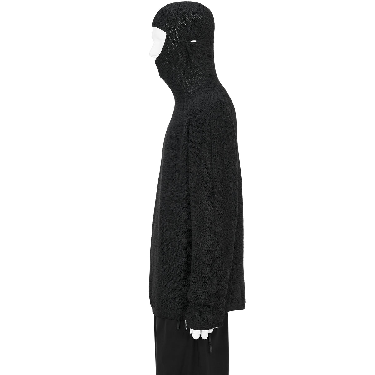 PERFORATED WHOLE GARMENT KNIT TOP BLACK