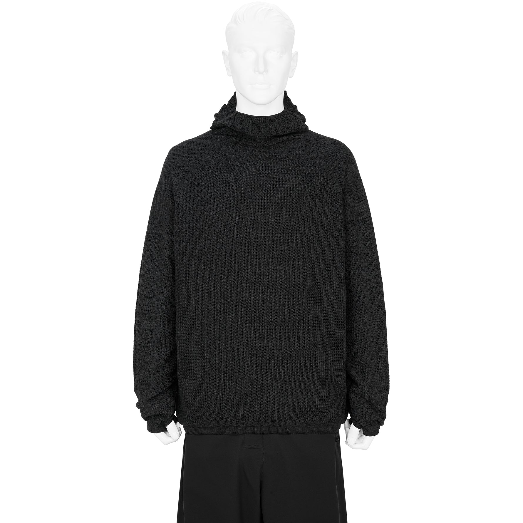 PERFORATED WHOLE GARMENT KNIT TOP BLACK