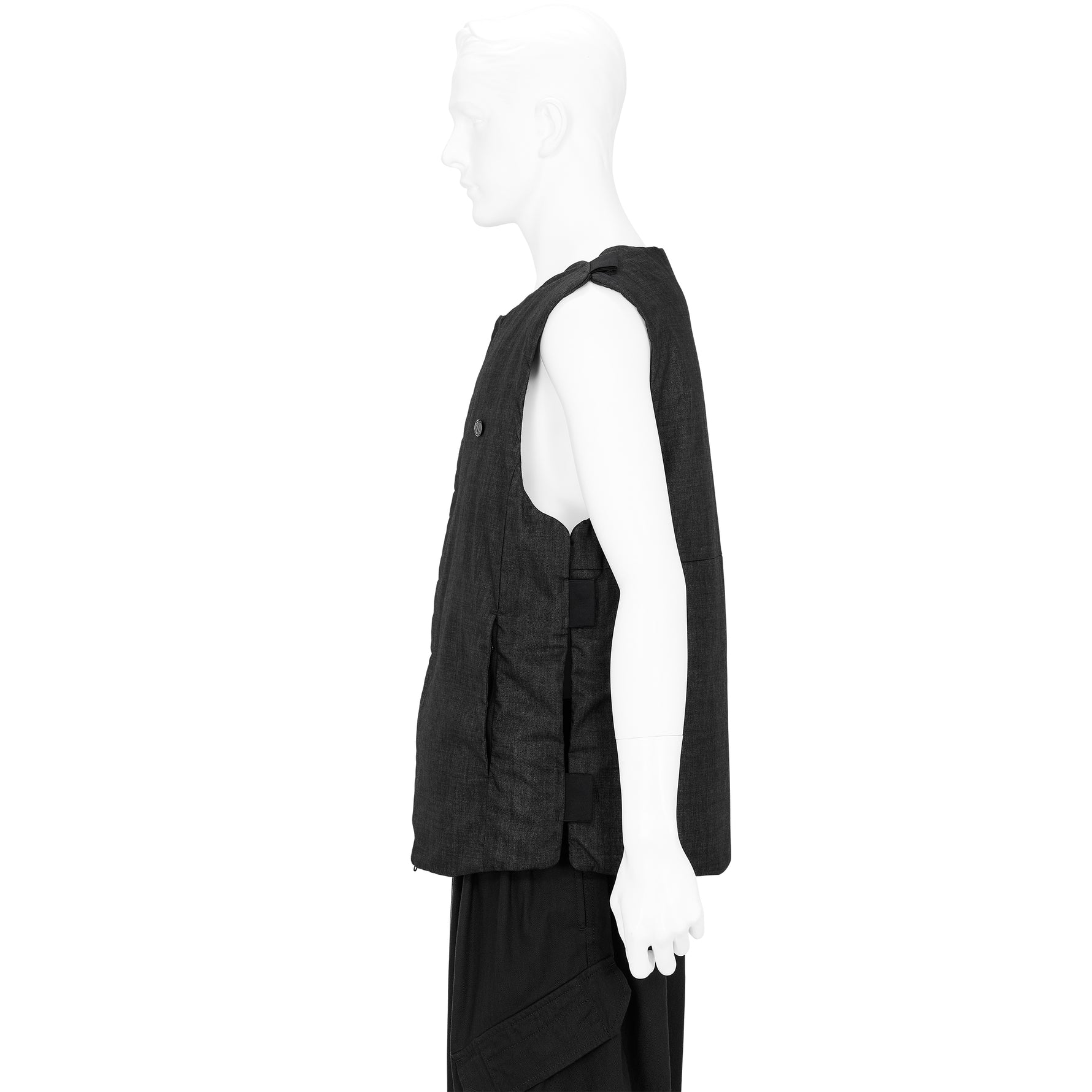 FRESCO WOOL GUM RESINED AND GARMENT DYED VEST MELANGE INDIGO