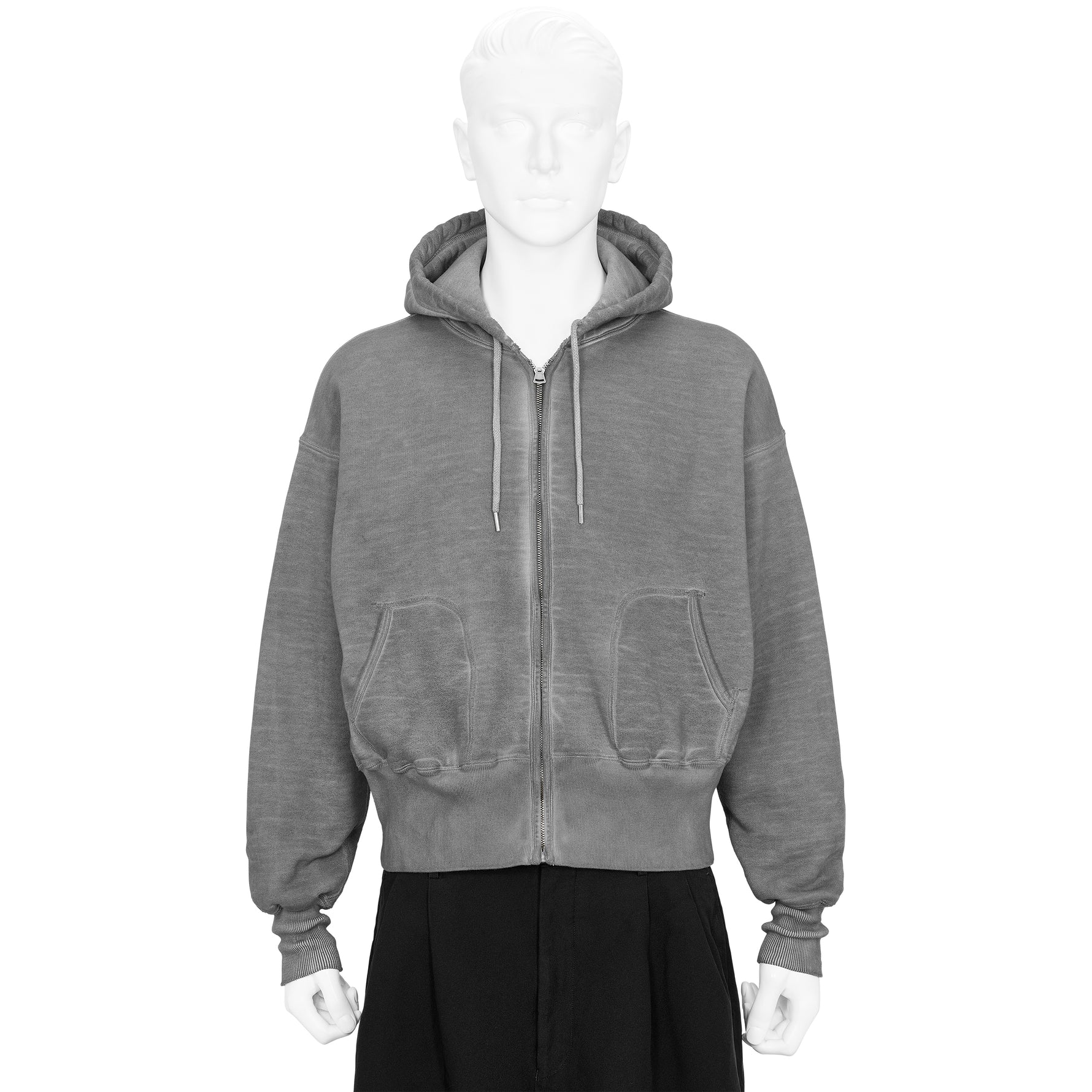FULL ZIP SWEAT PARKA CAHRCOAL DYED GRAY