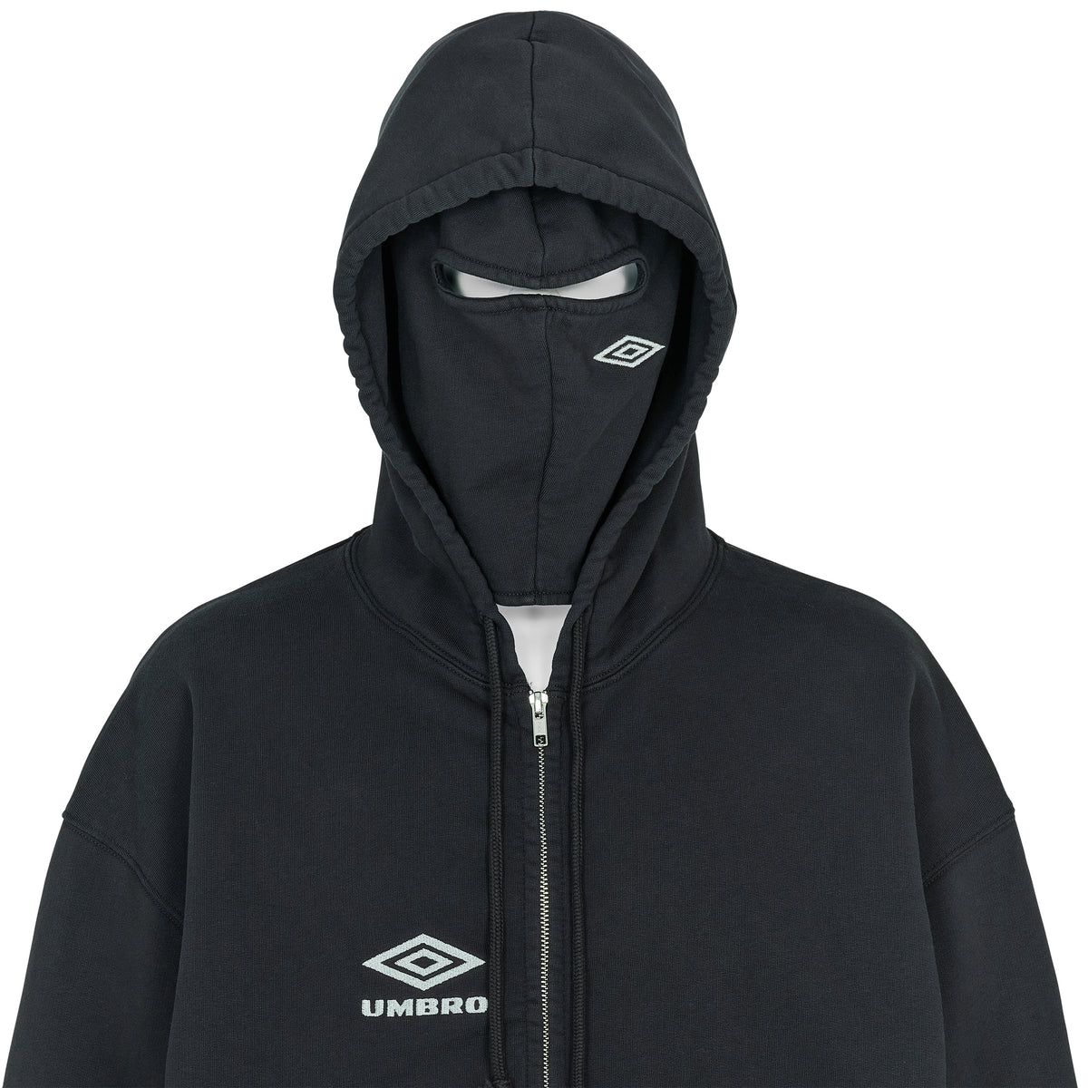COMPACT MASKED ZIP HOODIE WASHED BLACK