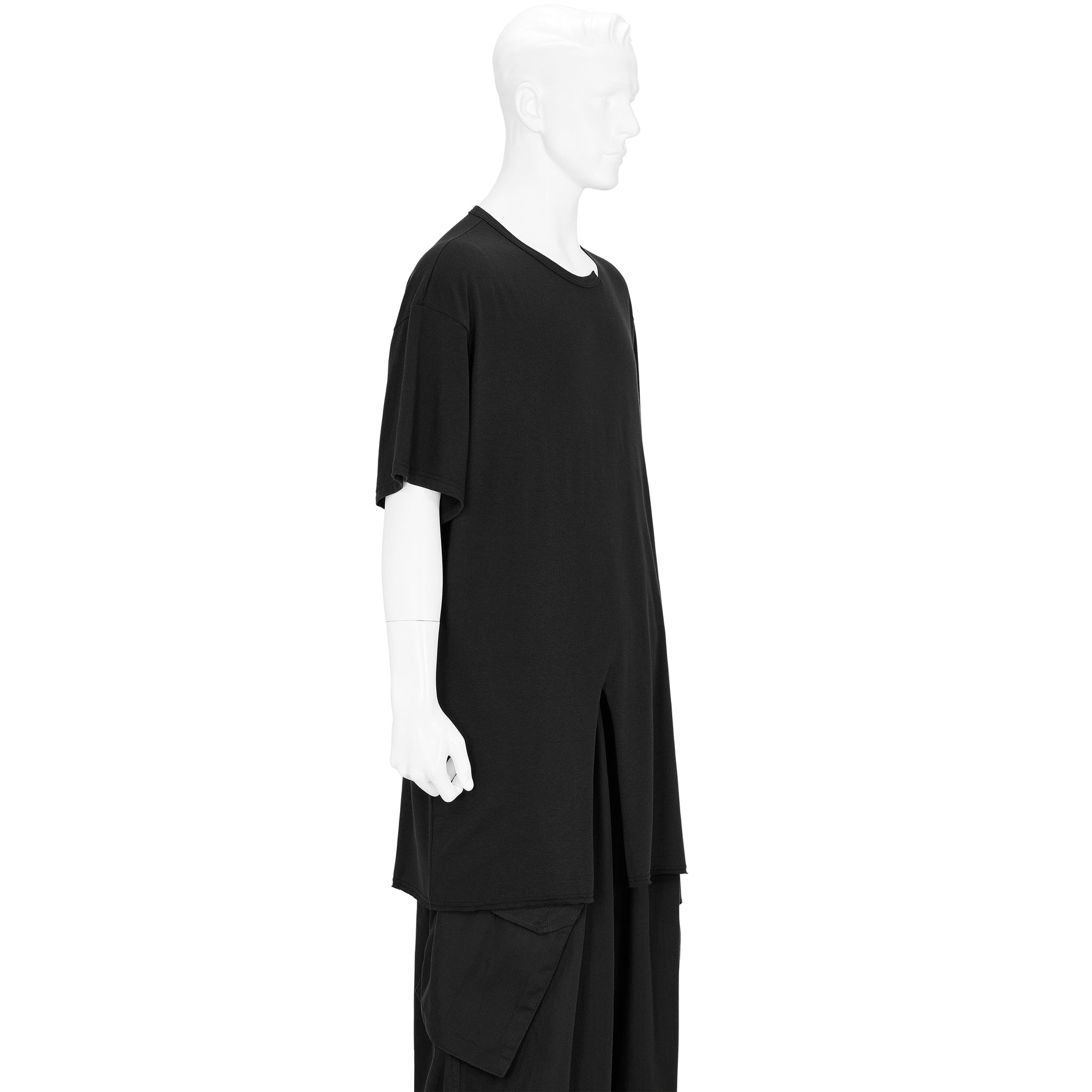 WOOL MIX SINGLE JERSEY SLIT ROUND NECK TEE BLACK