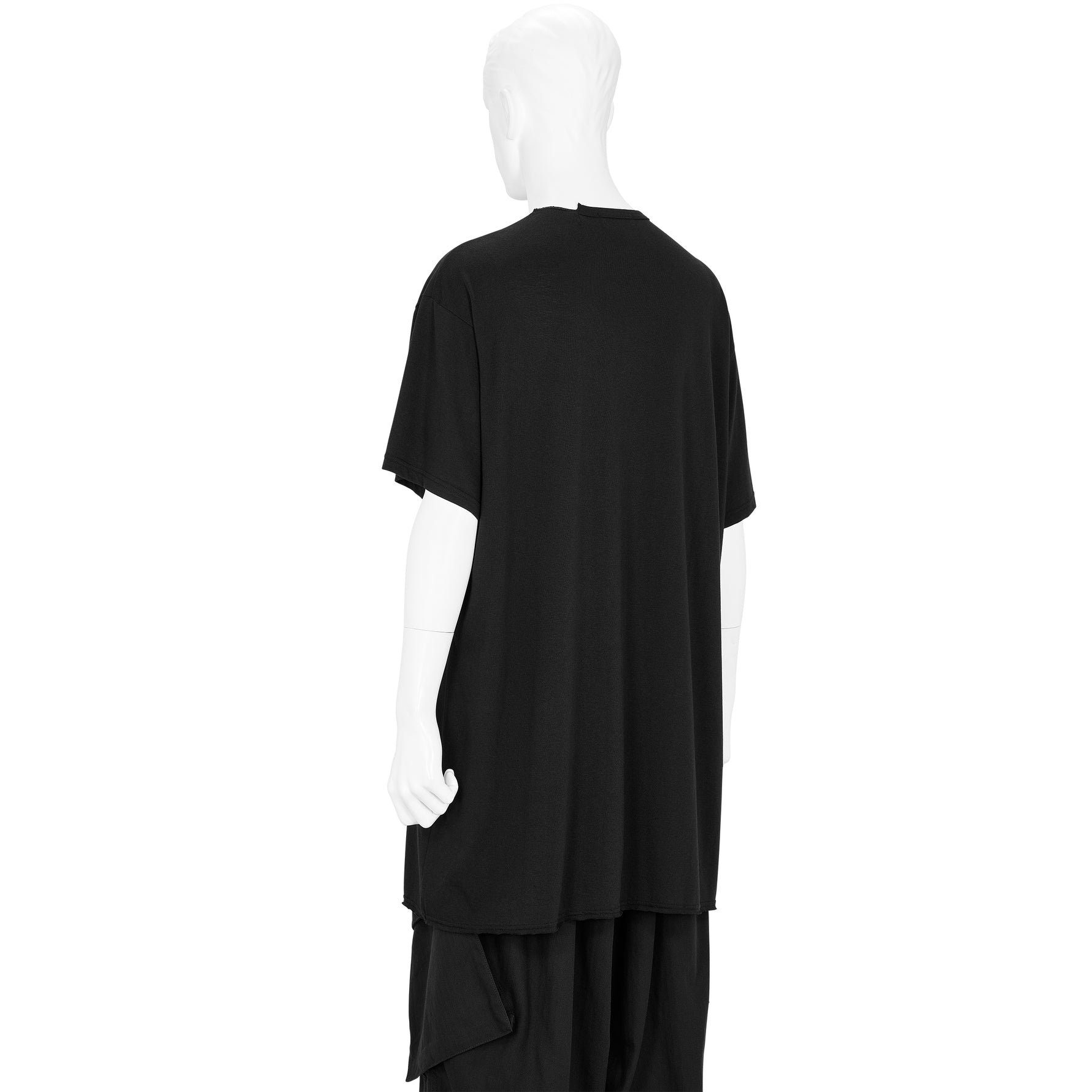 WOOL MIX SINGLE JERSEY SLIT ROUND NECK TEE BLACK