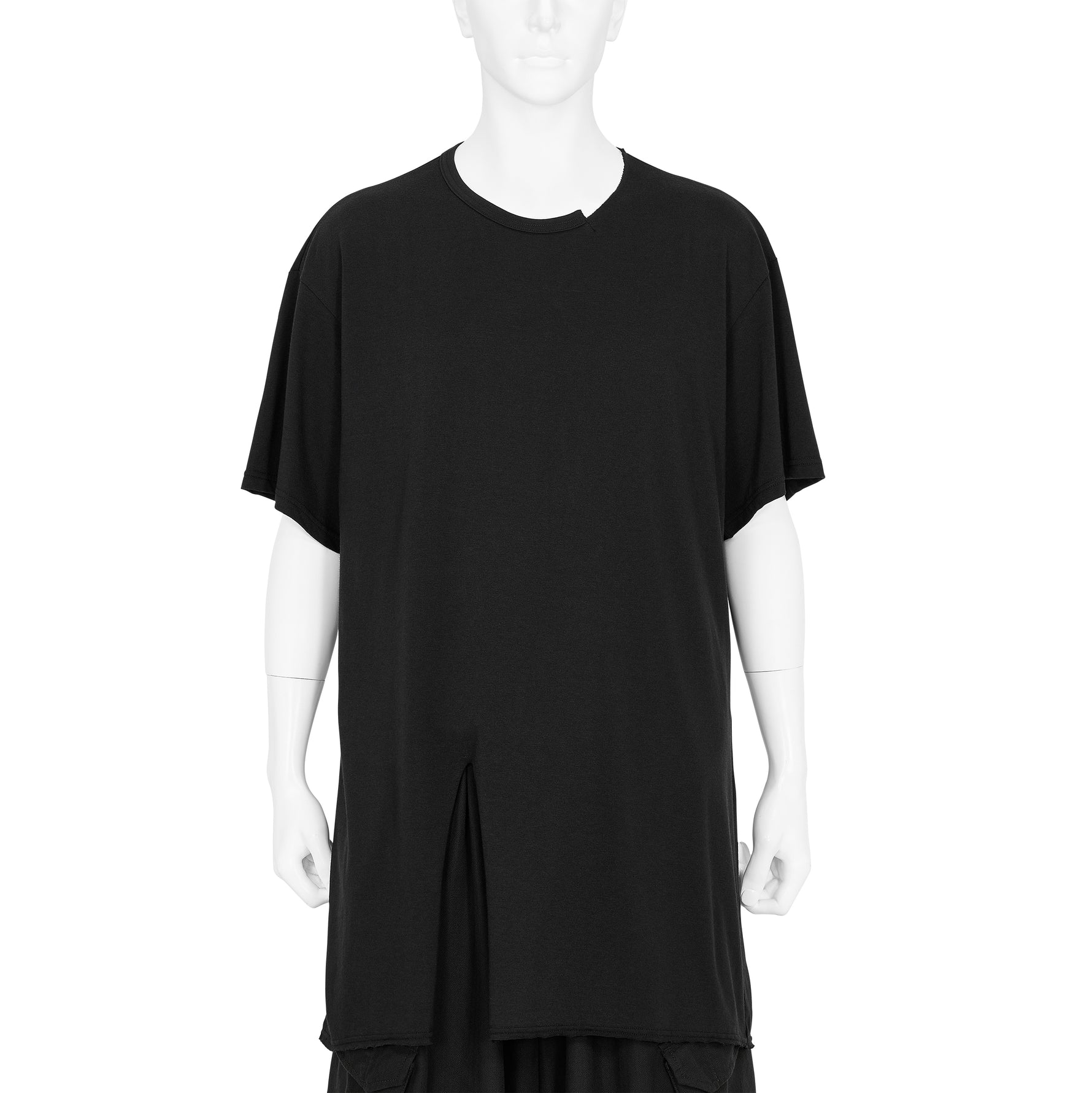 WOOL MIX SINGLE JERSEY SLIT ROUND NECK TEE BLACK