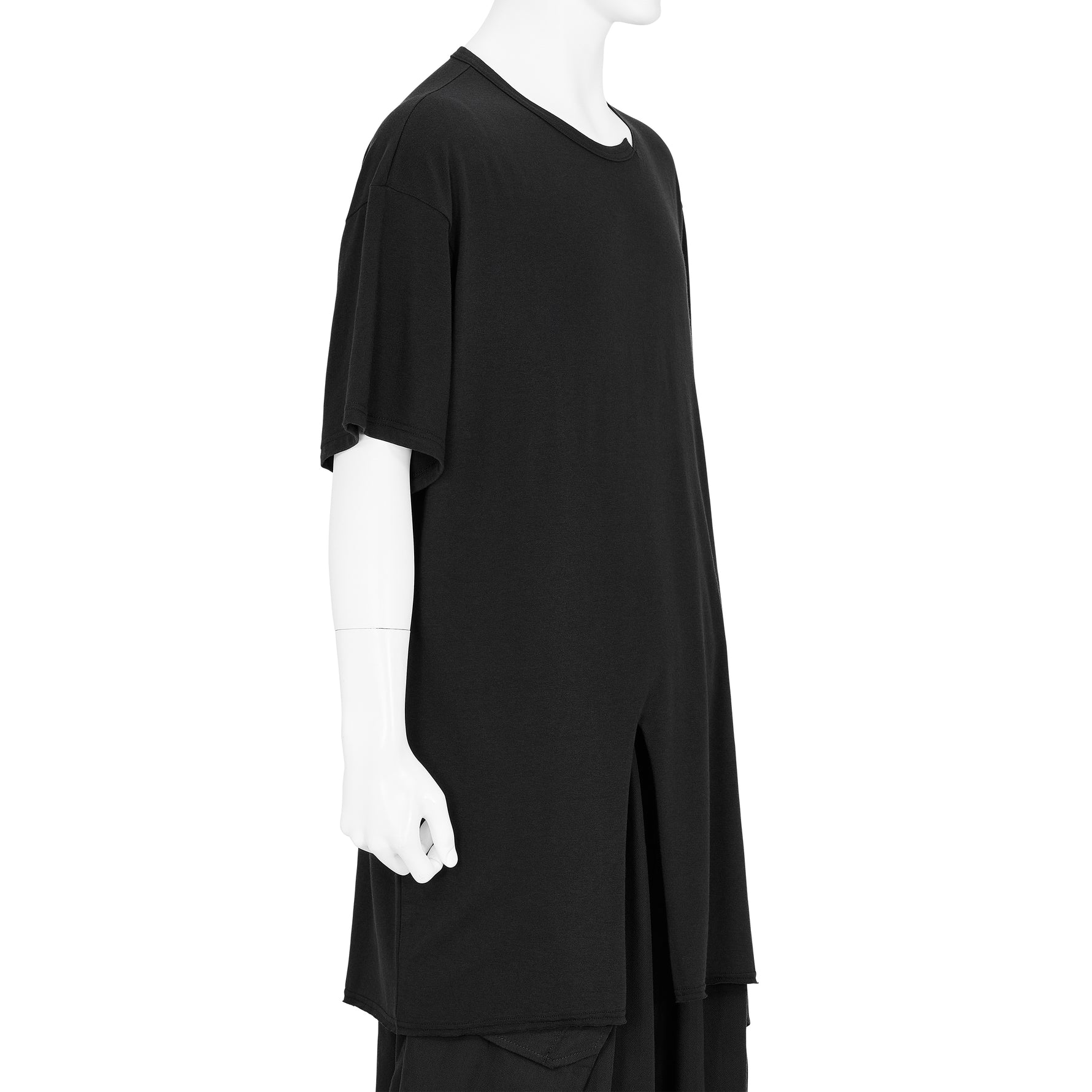 WOOL MIX SINGLE JERSEY SLIT ROUND NECK TEE BLACK