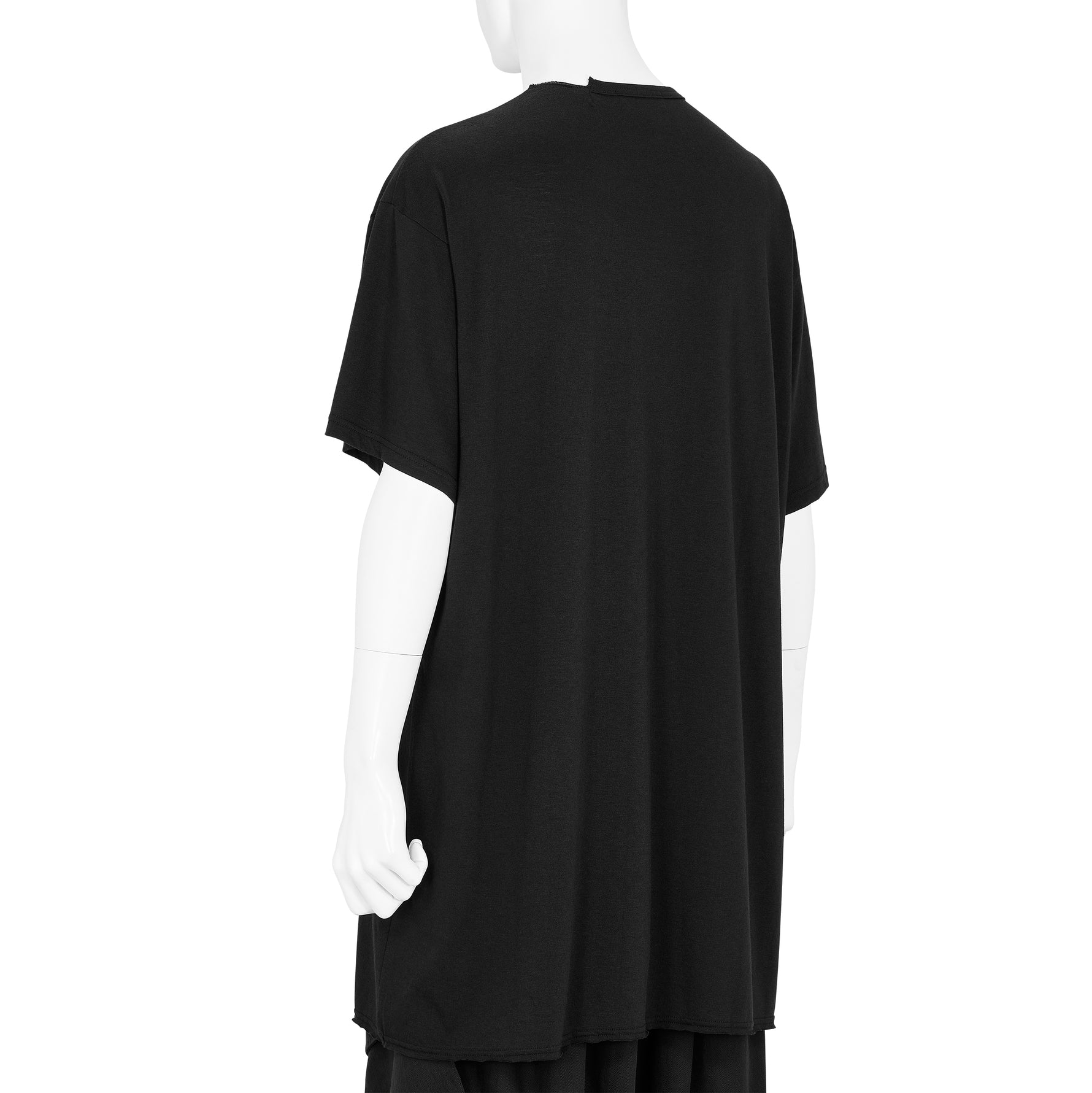 WOOL MIX SINGLE JERSEY SLIT ROUND NECK TEE BLACK