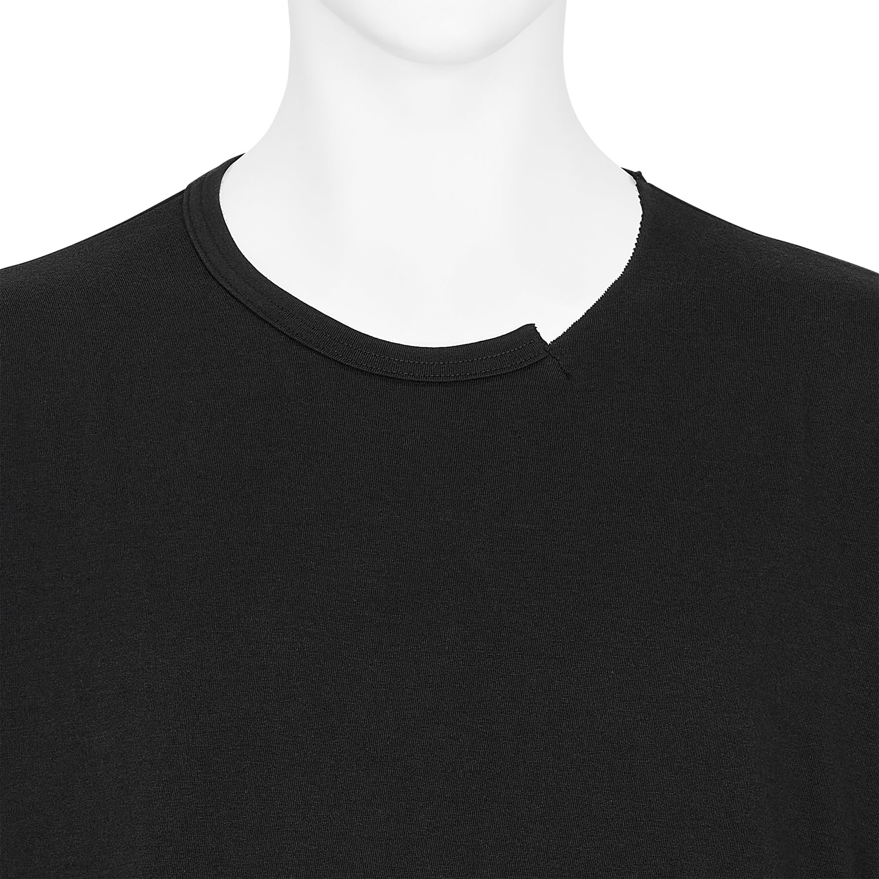 WOOL MIX SINGLE JERSEY SLIT ROUND NECK TEE BLACK