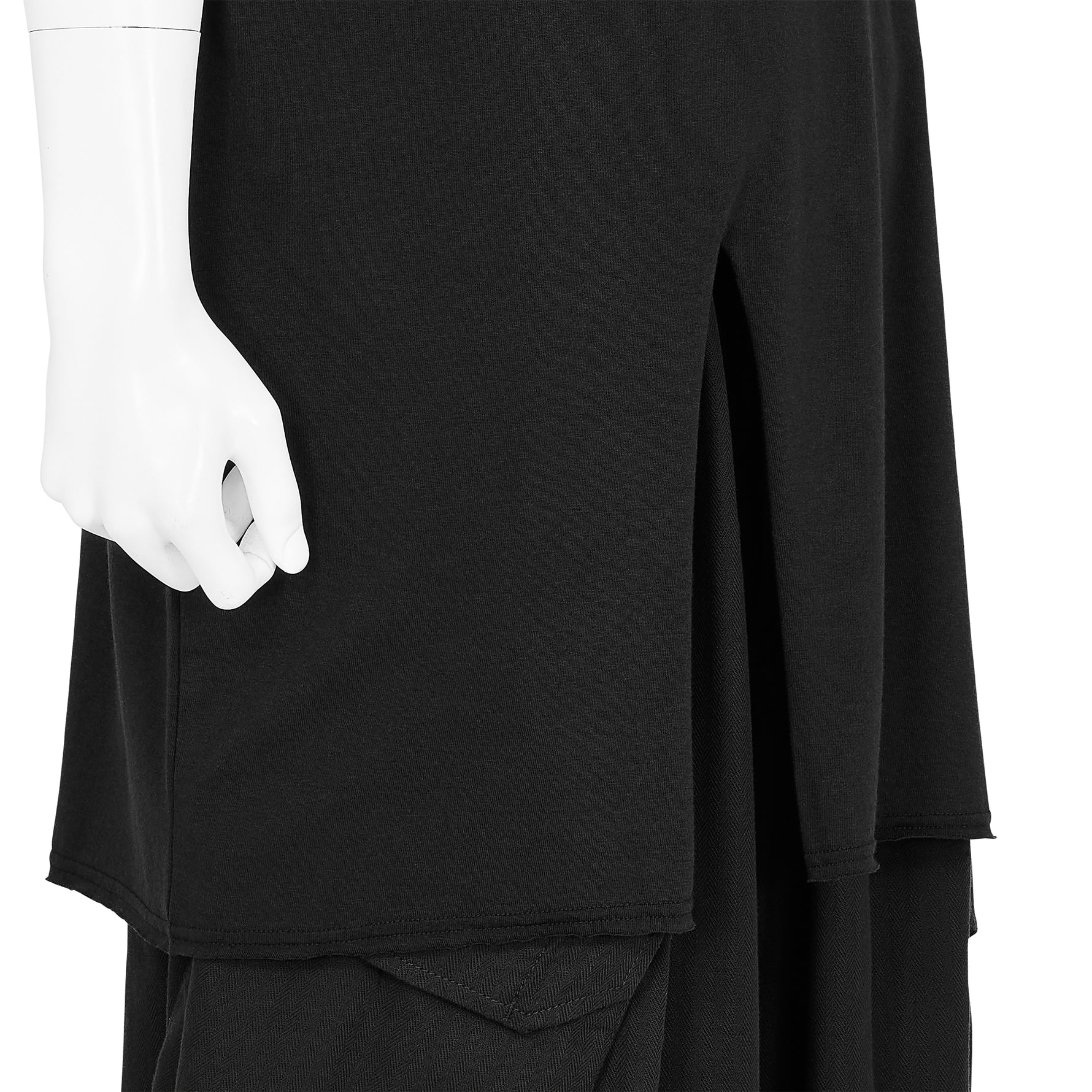 WOOL MIX SINGLE JERSEY SLIT ROUND NECK TEE BLACK