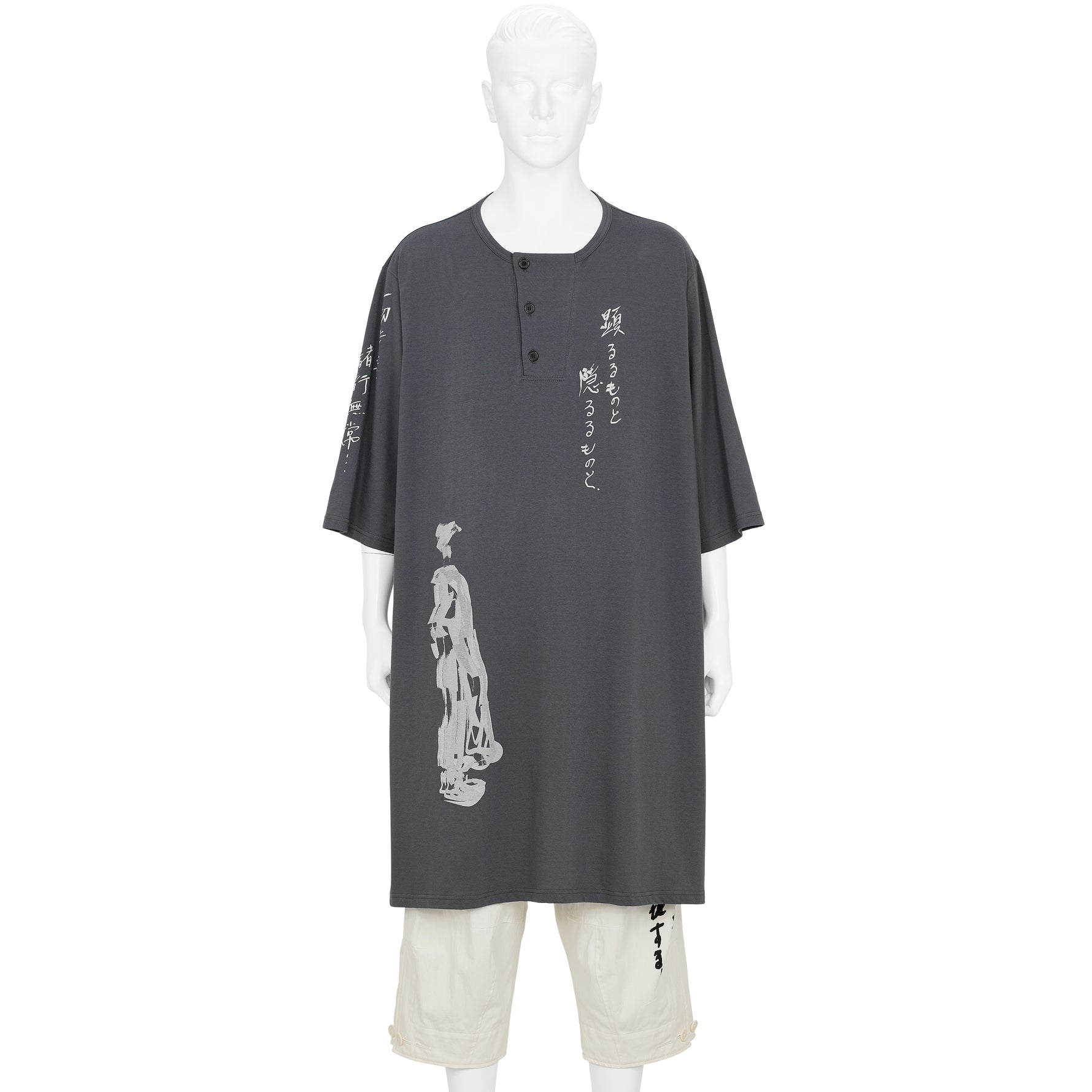 HENRY NECK THREE QUARTER SLEEVE TEE GRAY