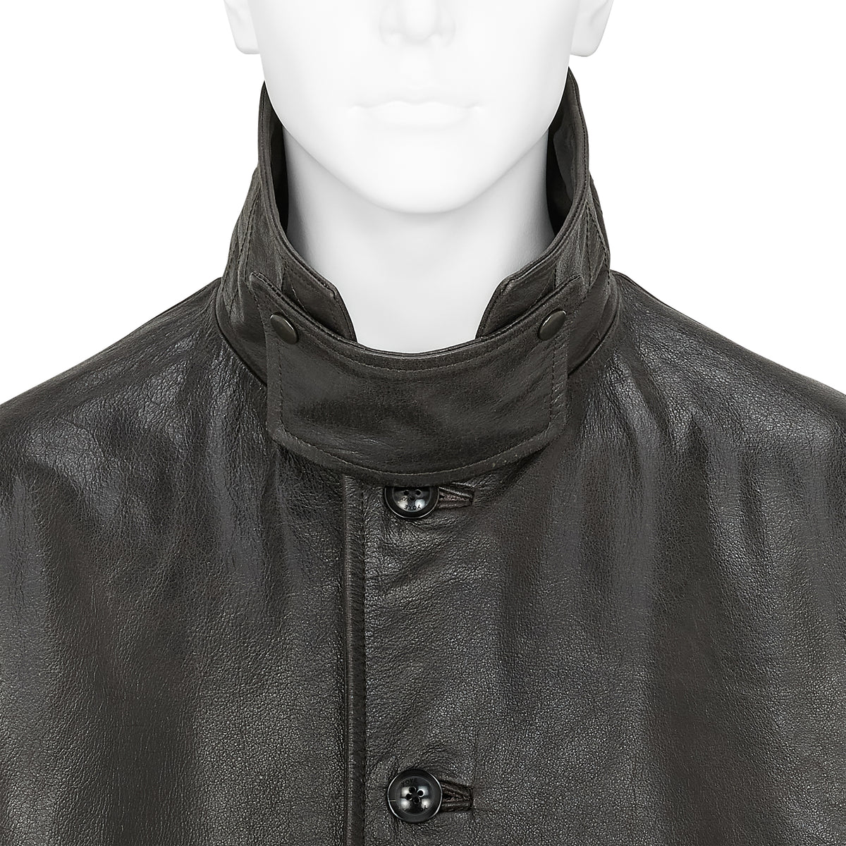 SHEARLING COLLAR LEATHER CAR COAT BROWN