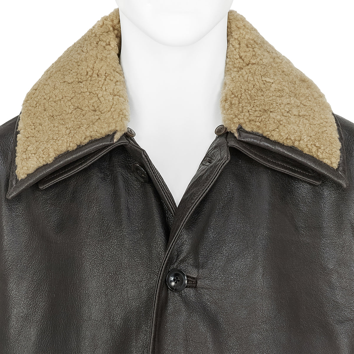 SHEARLING COLLAR LEATHER CAR COAT BROWN