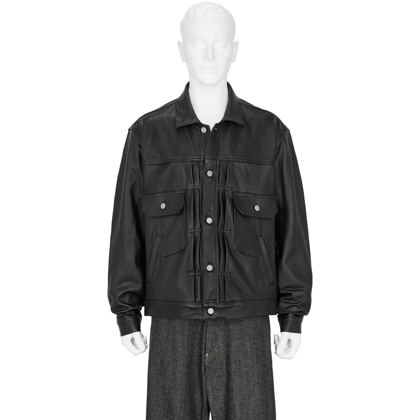 SHRINK COW LEATHER TRUCKER JACKET BLACK