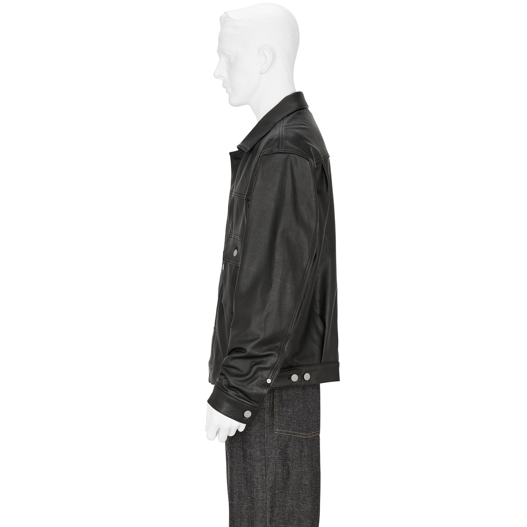SHRINK COW LEATHER TRUCKER JACKET BLACK
