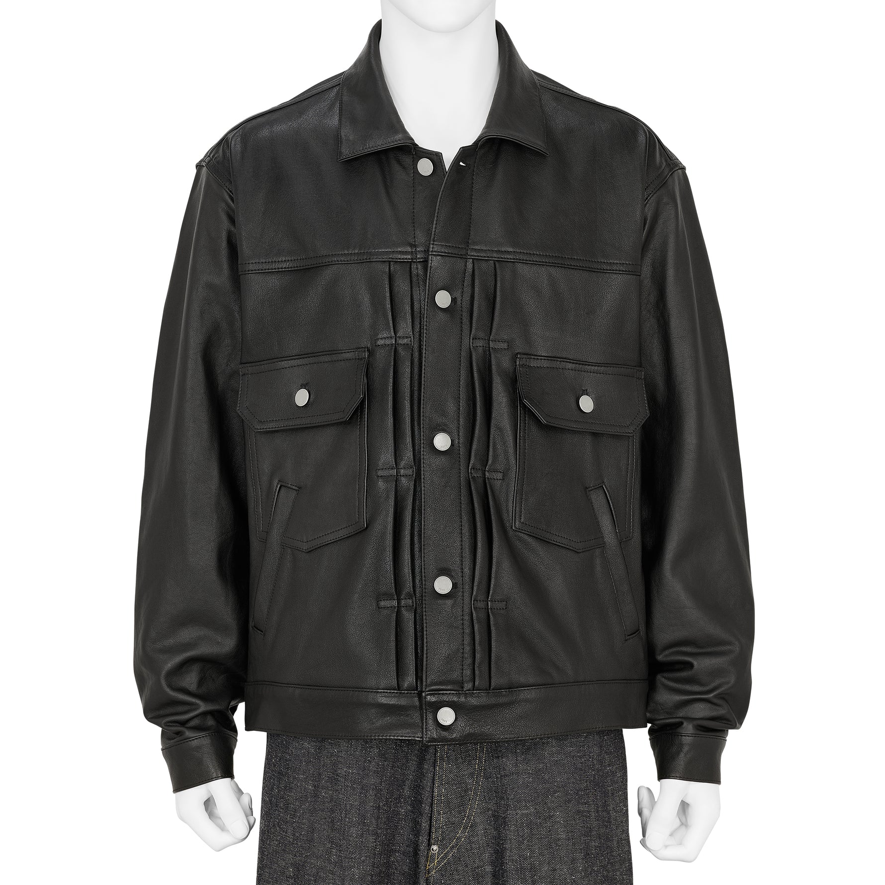 SHRINK COW LEATHER TRUCKER JACKET BLACK