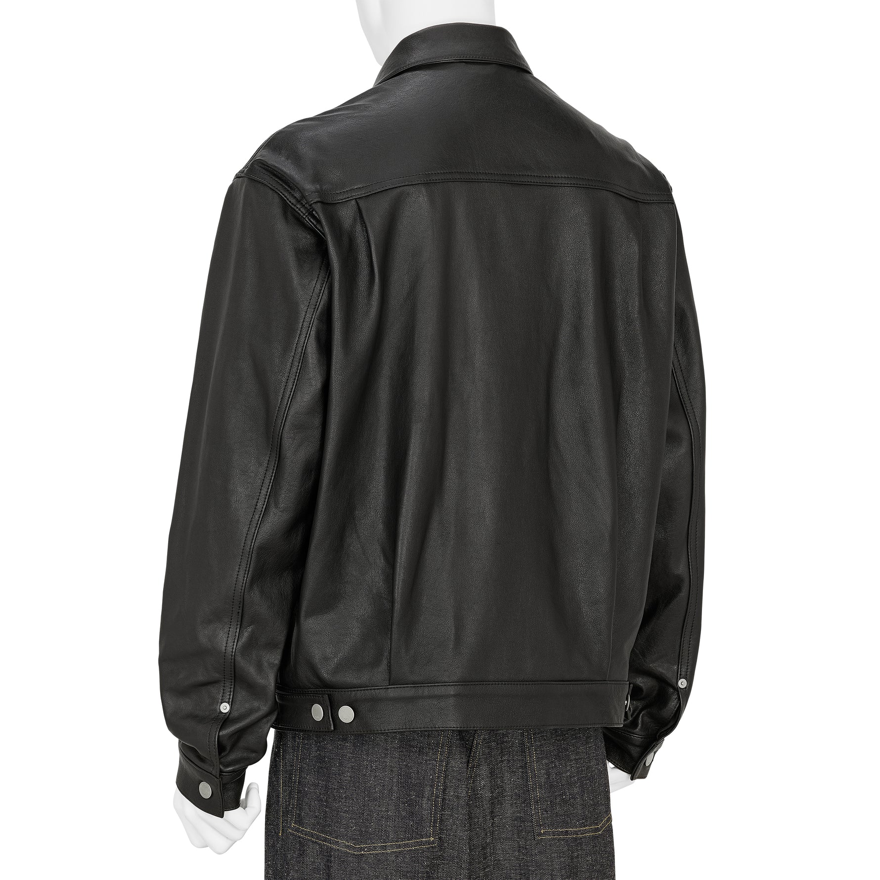 SHRINK COW LEATHER TRUCKER JACKET BLACK