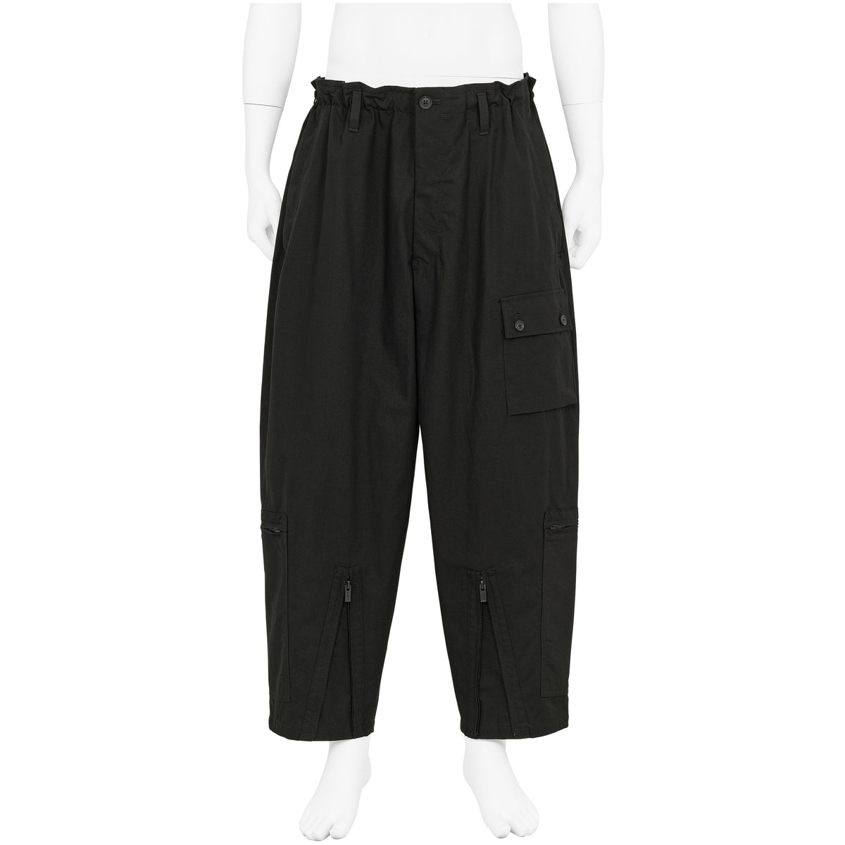 COTTON RIP STOP MILITARY ZIP PANTS BLACK
