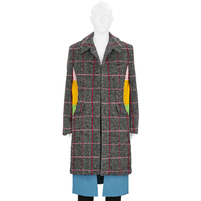 HERRINGBONE LAYER COAT GREY×RED