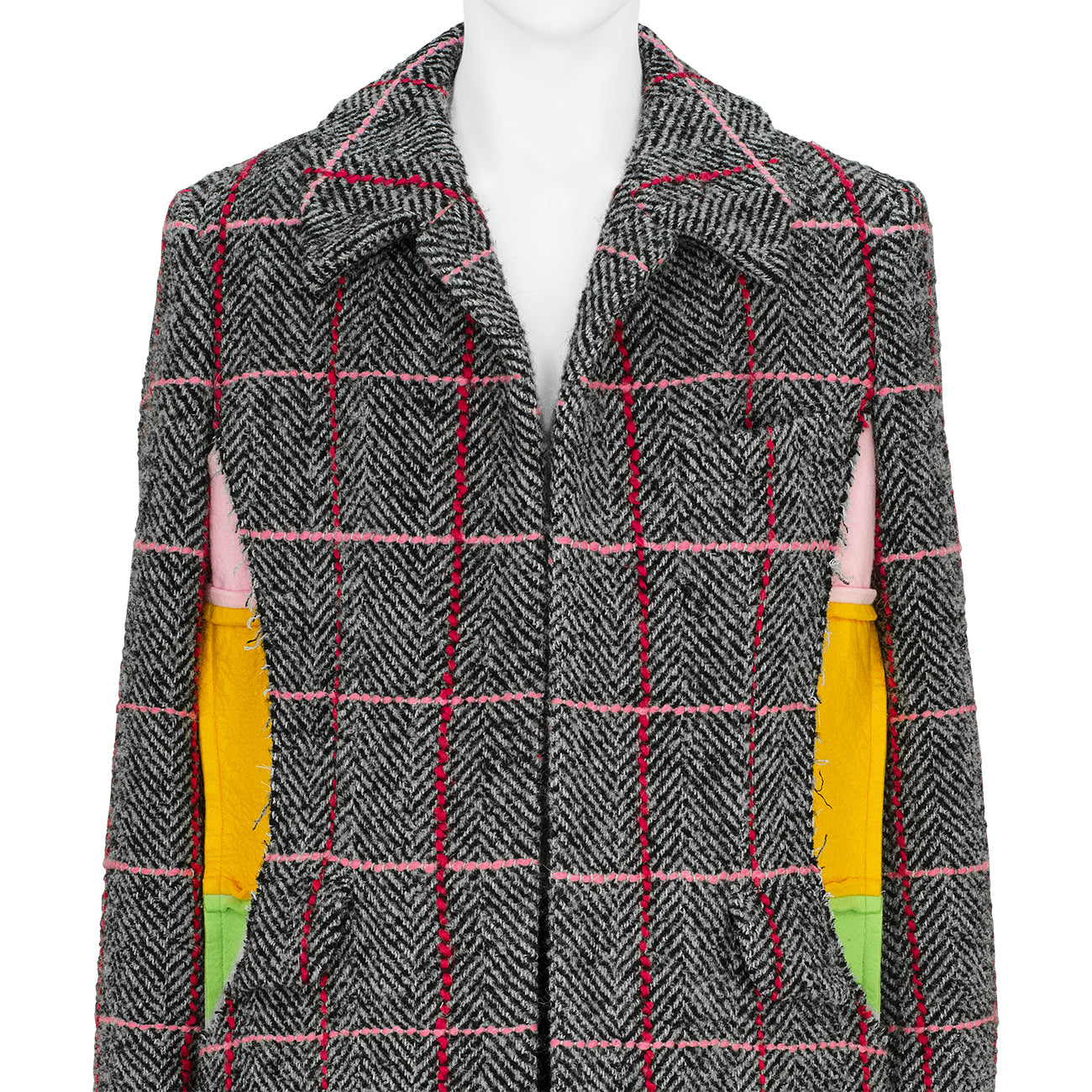 HERRINGBONE LAYER COAT GREY×RED