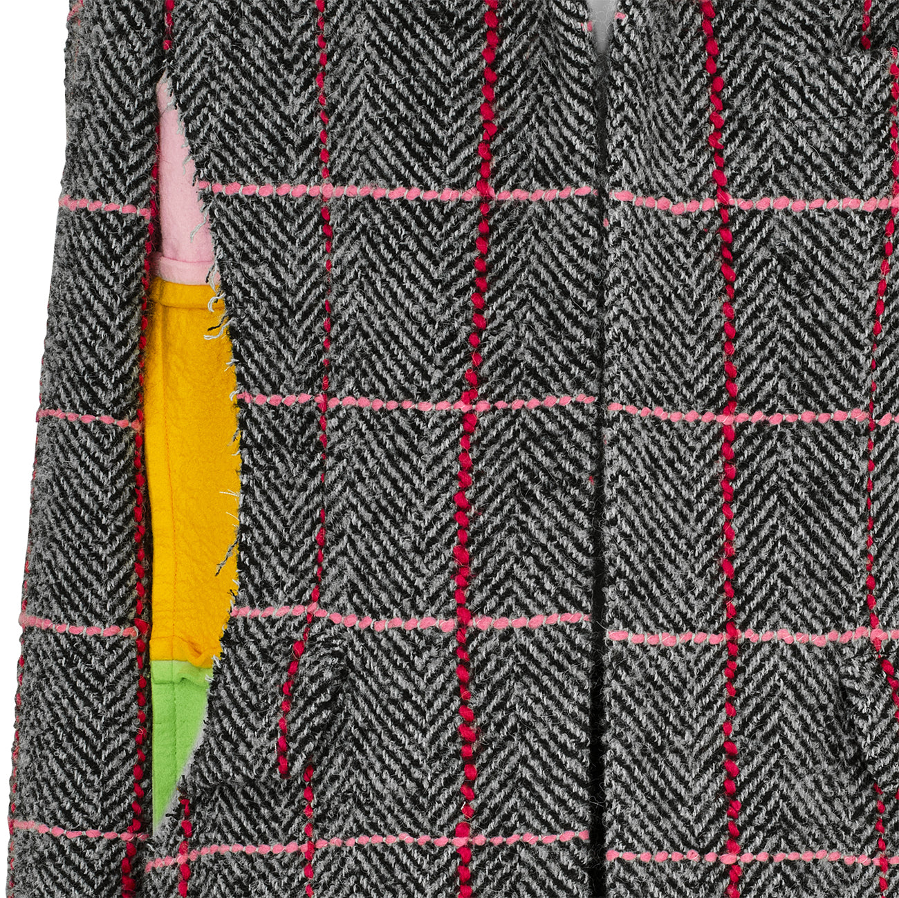HERRINGBONE LAYER COAT GREY×RED