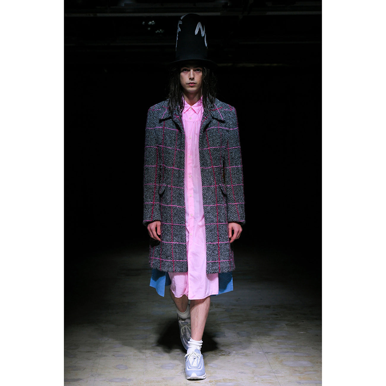 HERRINGBONE LAYER COAT GREY×RED