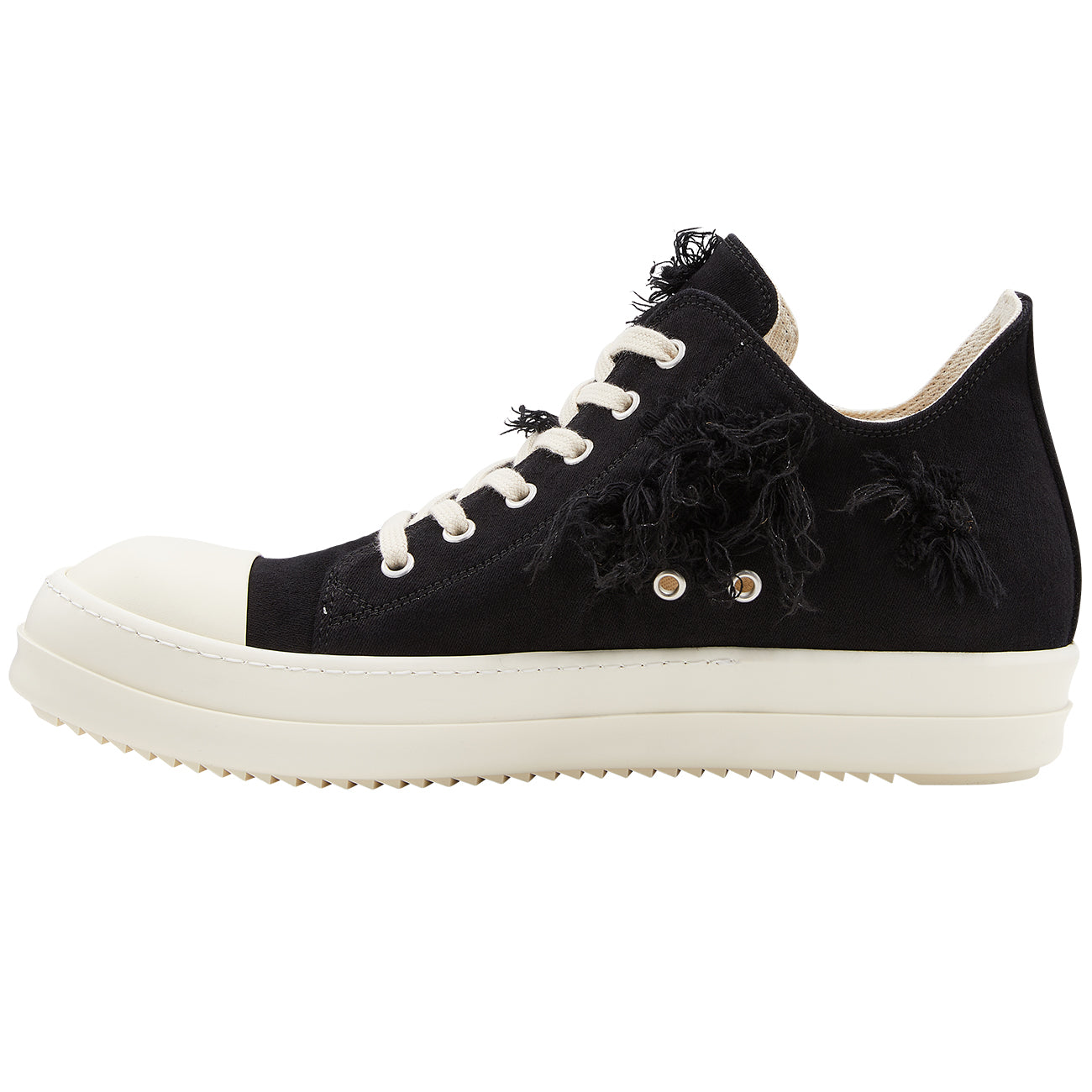 SINGLE SOLE LOW CUT SNEAKERS SLASH DENIM BLACK - RICK OWENS