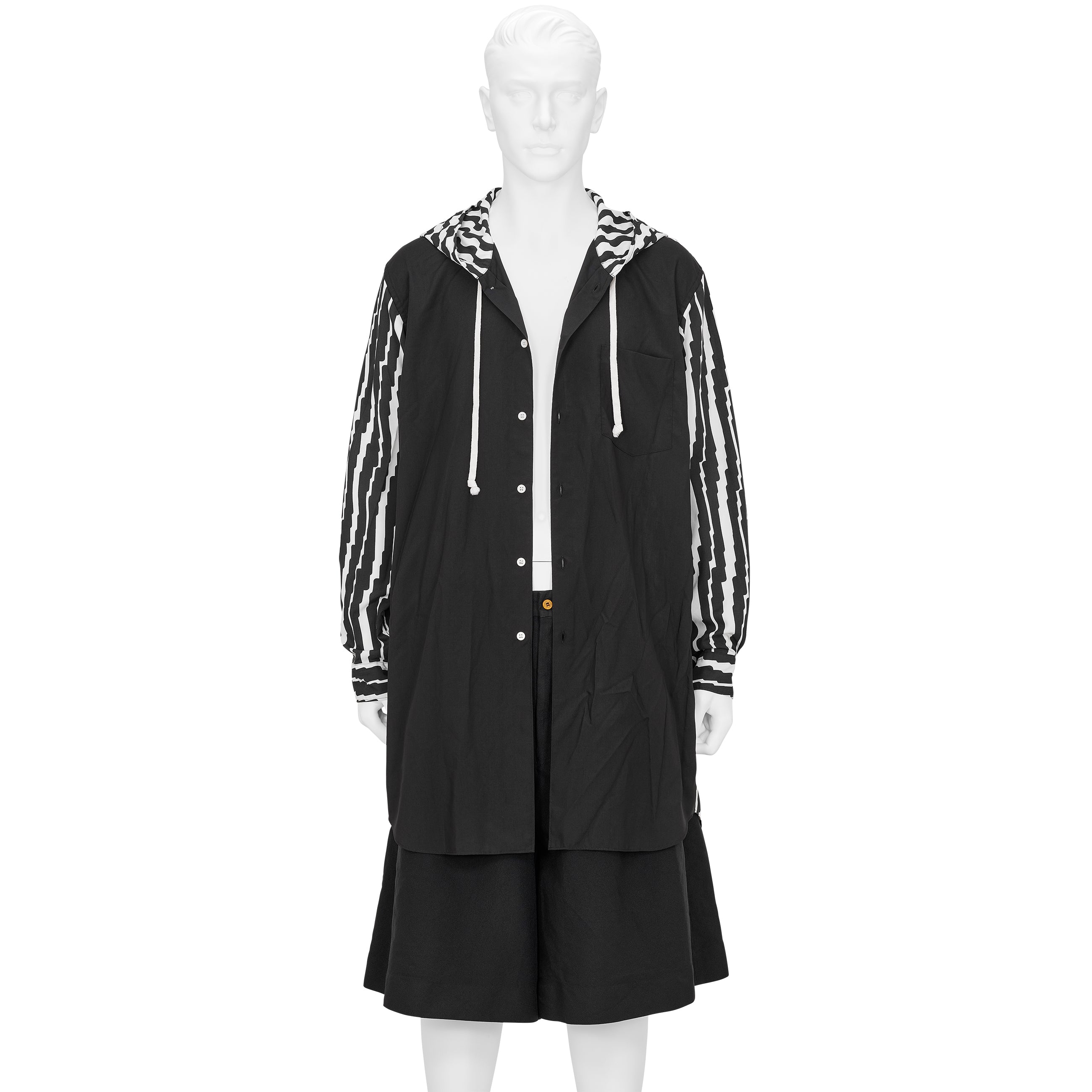 POLYESTER SHIRT WITH HOOD BLACK WHITE