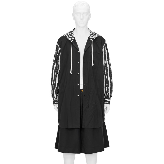 POLYESTER SHIRT WITH HOOD BLACK WHITE