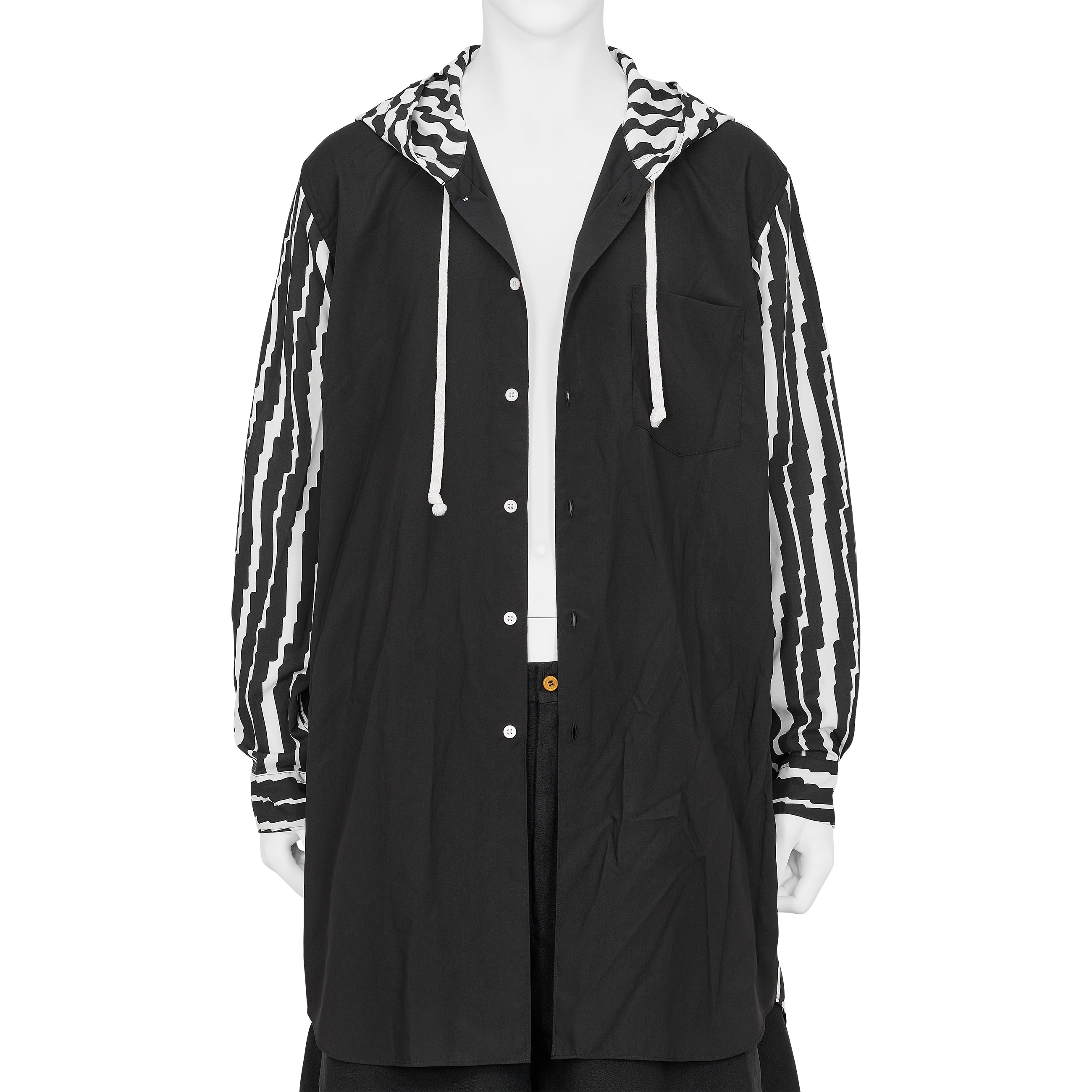 POLYESTER SHIRT WITH HOOD BLACK WHITE
