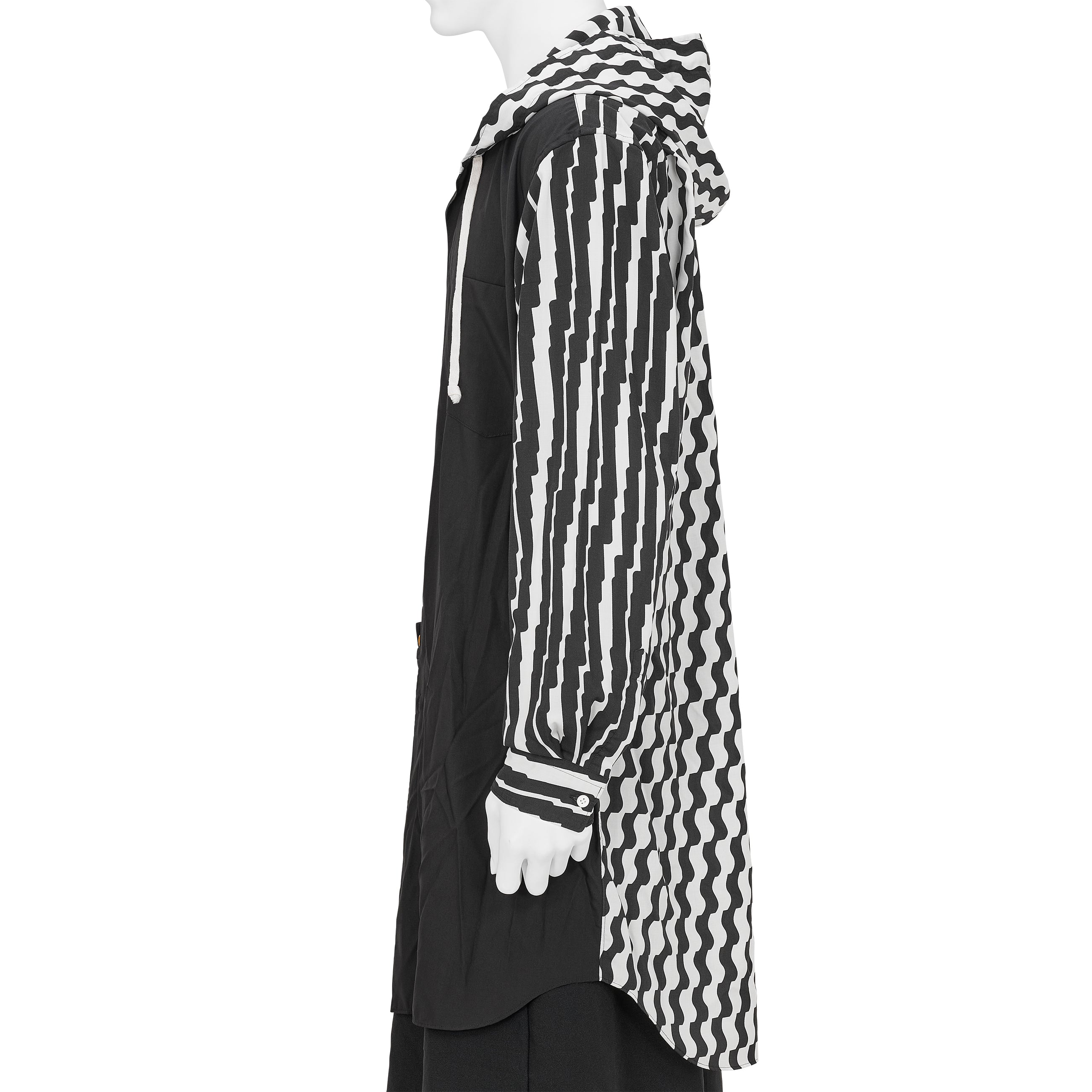 POLYESTER SHIRT WITH HOOD BLACK WHITE