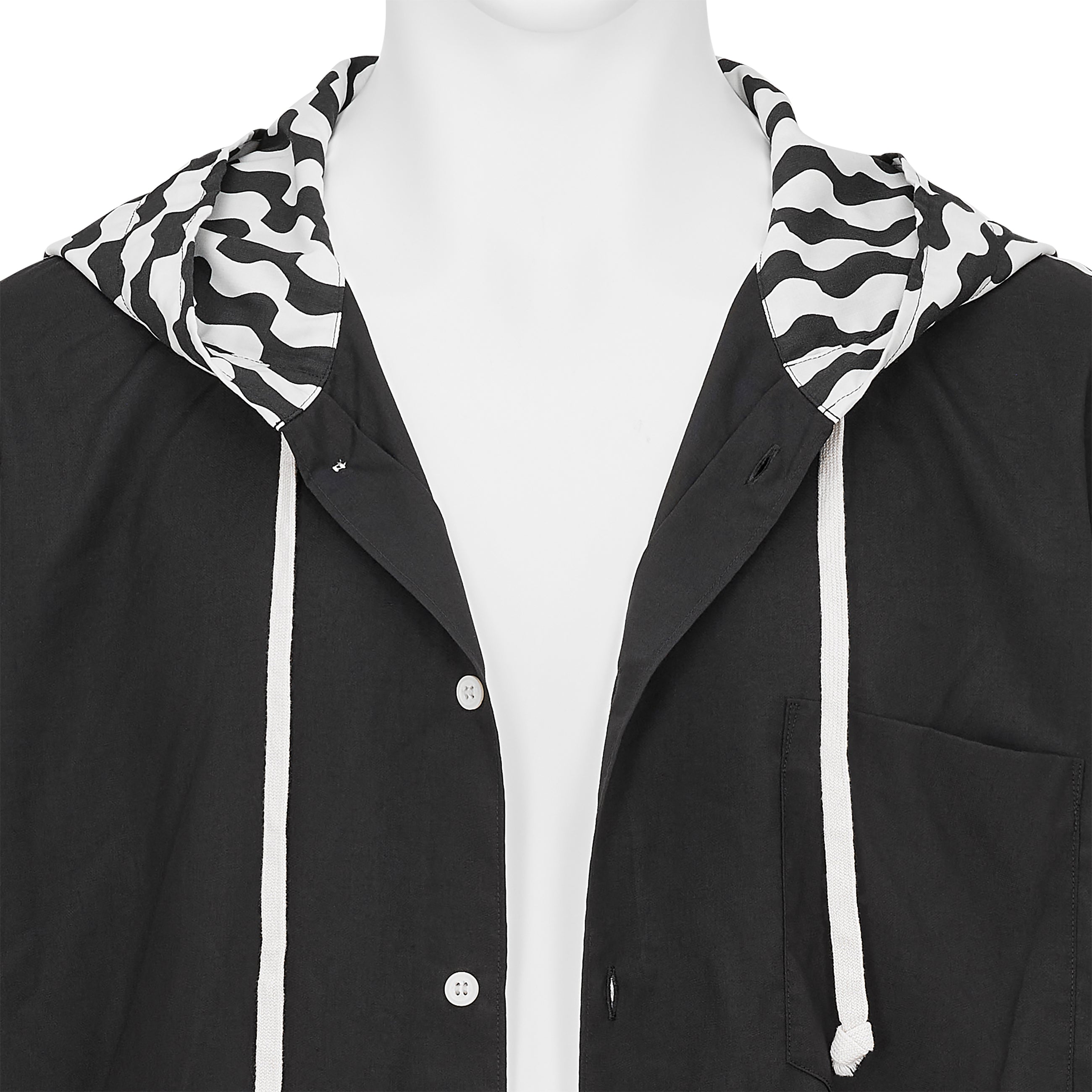 POLYESTER SHIRT WITH HOOD BLACK WHITE
