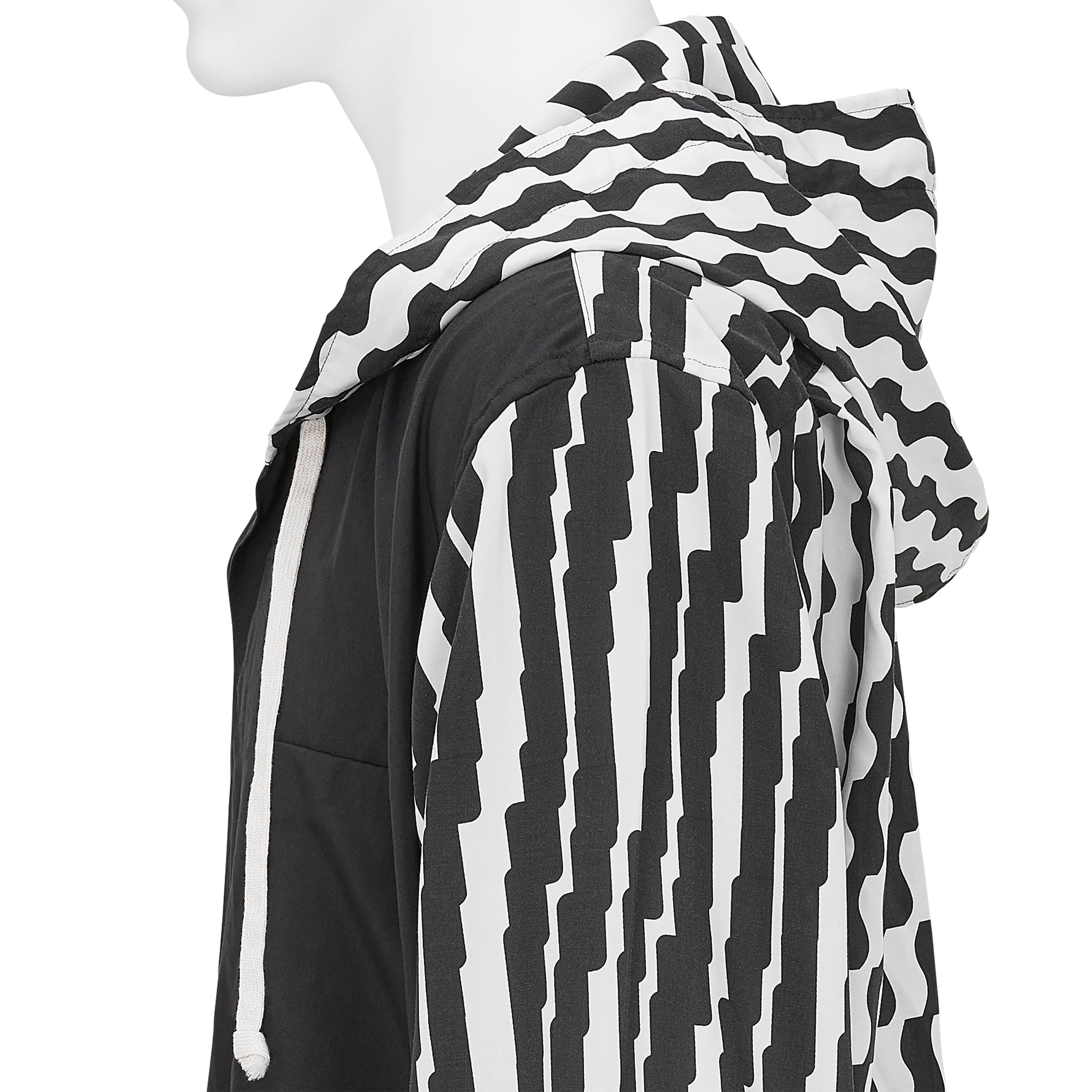 POLYESTER SHIRT WITH HOOD BLACK WHITE
