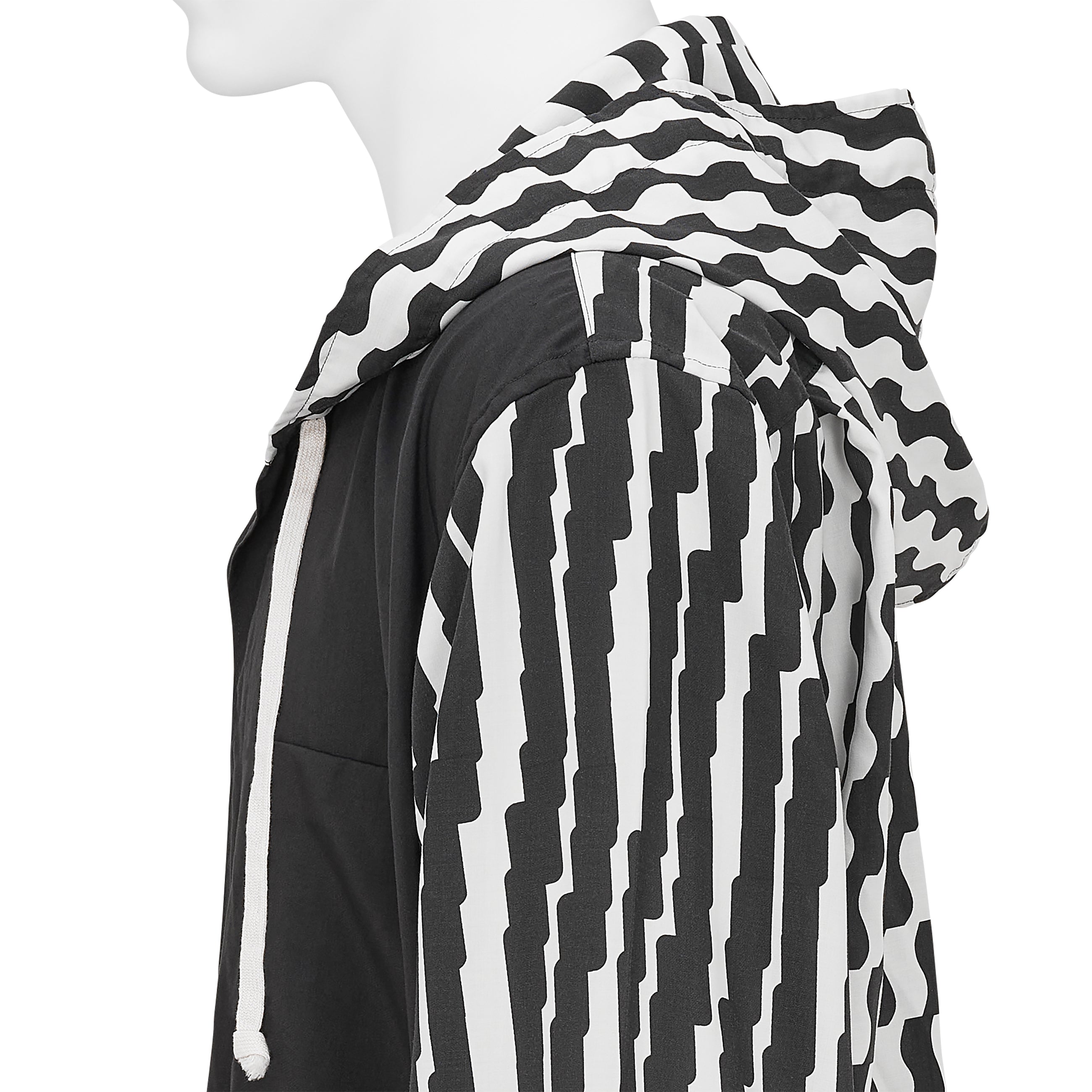 POLYESTER SHIRT WITH HOOD BLACK WHITE