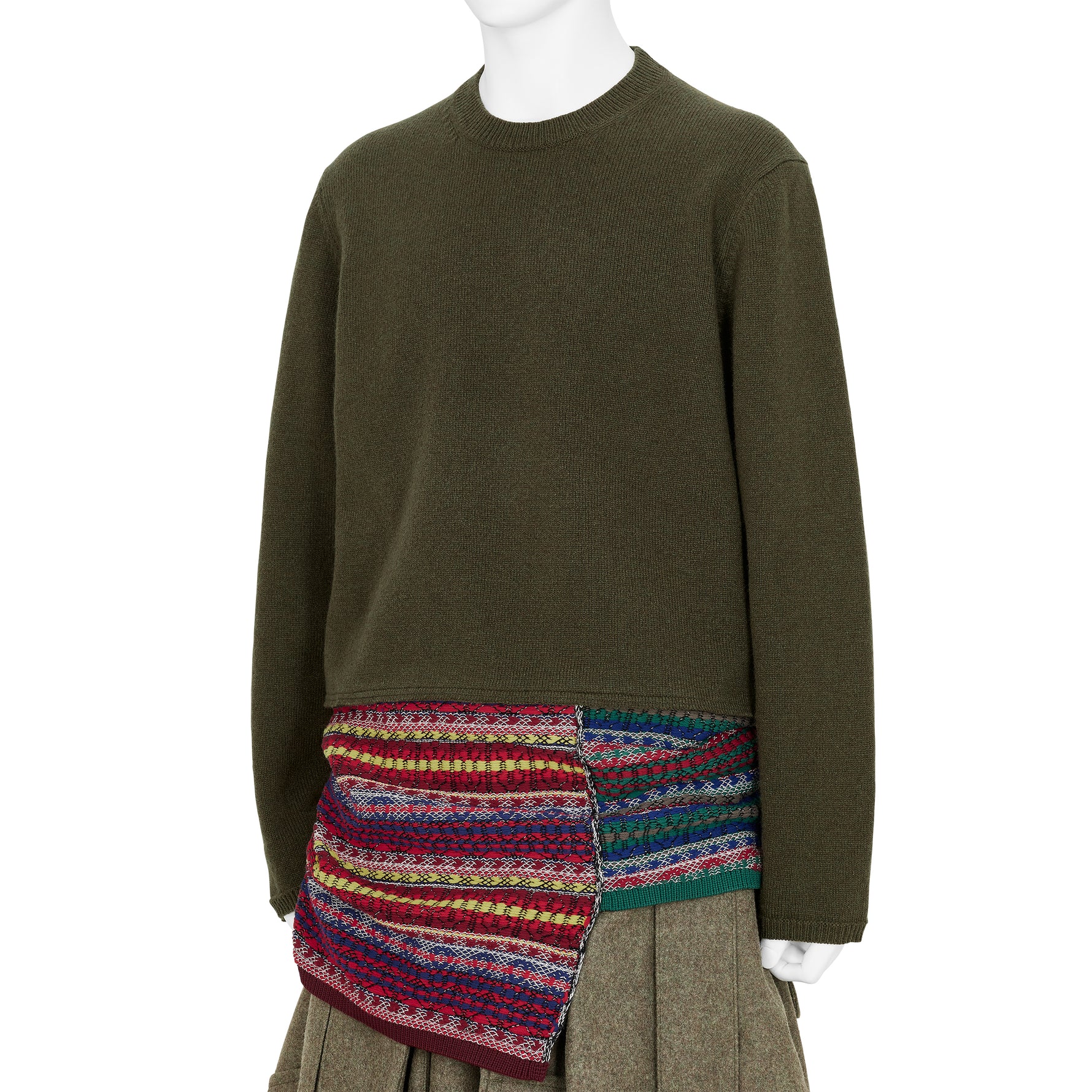 CREW NECK KNIT WITH ASYMMETRY PARTS OLIVE MULTI