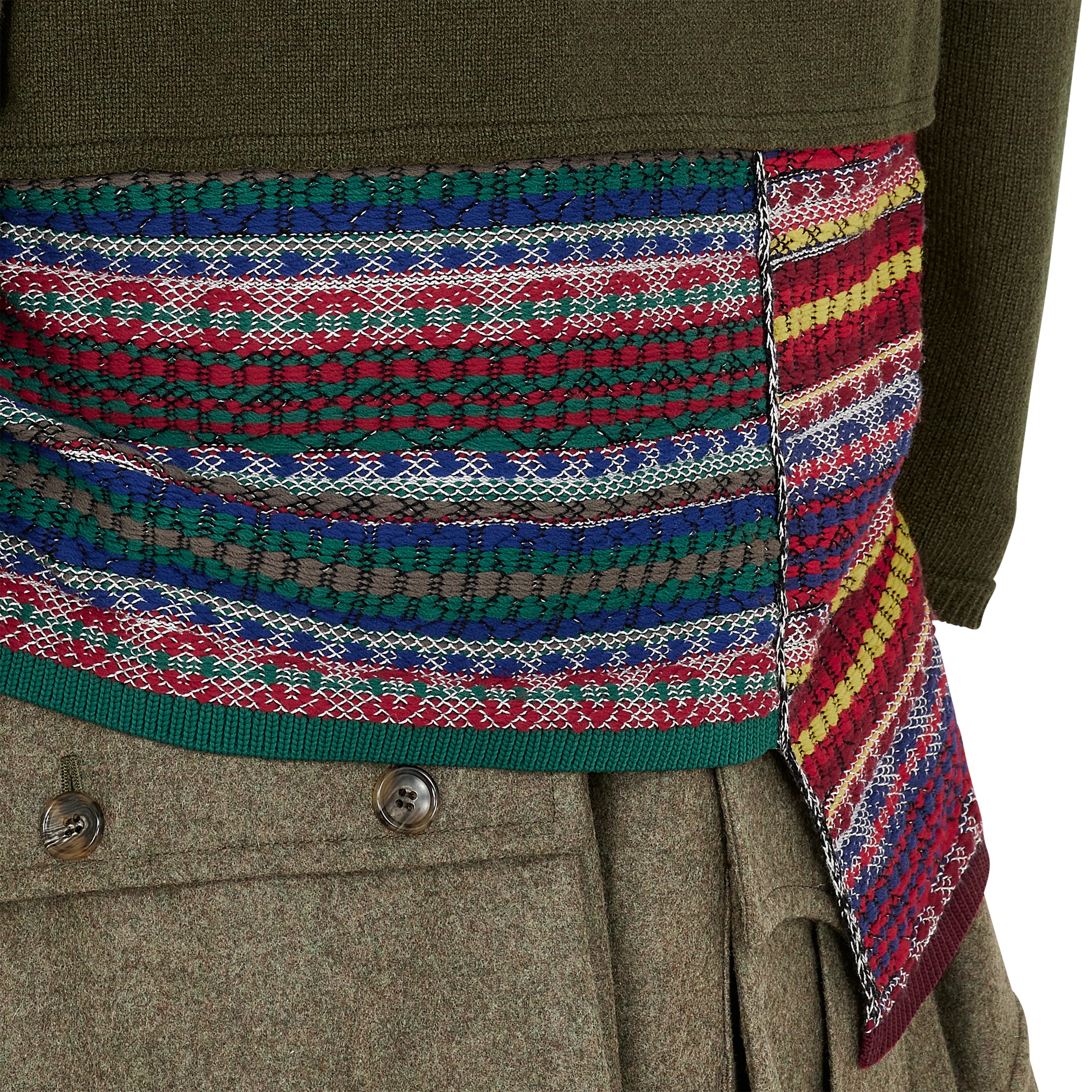 CREW NECK KNIT WITH ASYMMETRY PARTS OLIVE MULTI