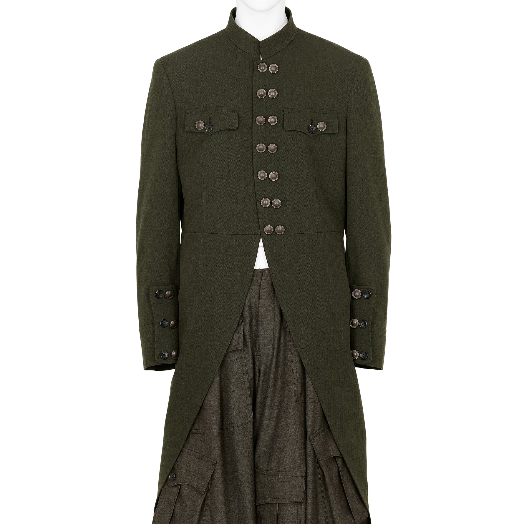 MIX CUT AWAY COAT DARK OLIVE