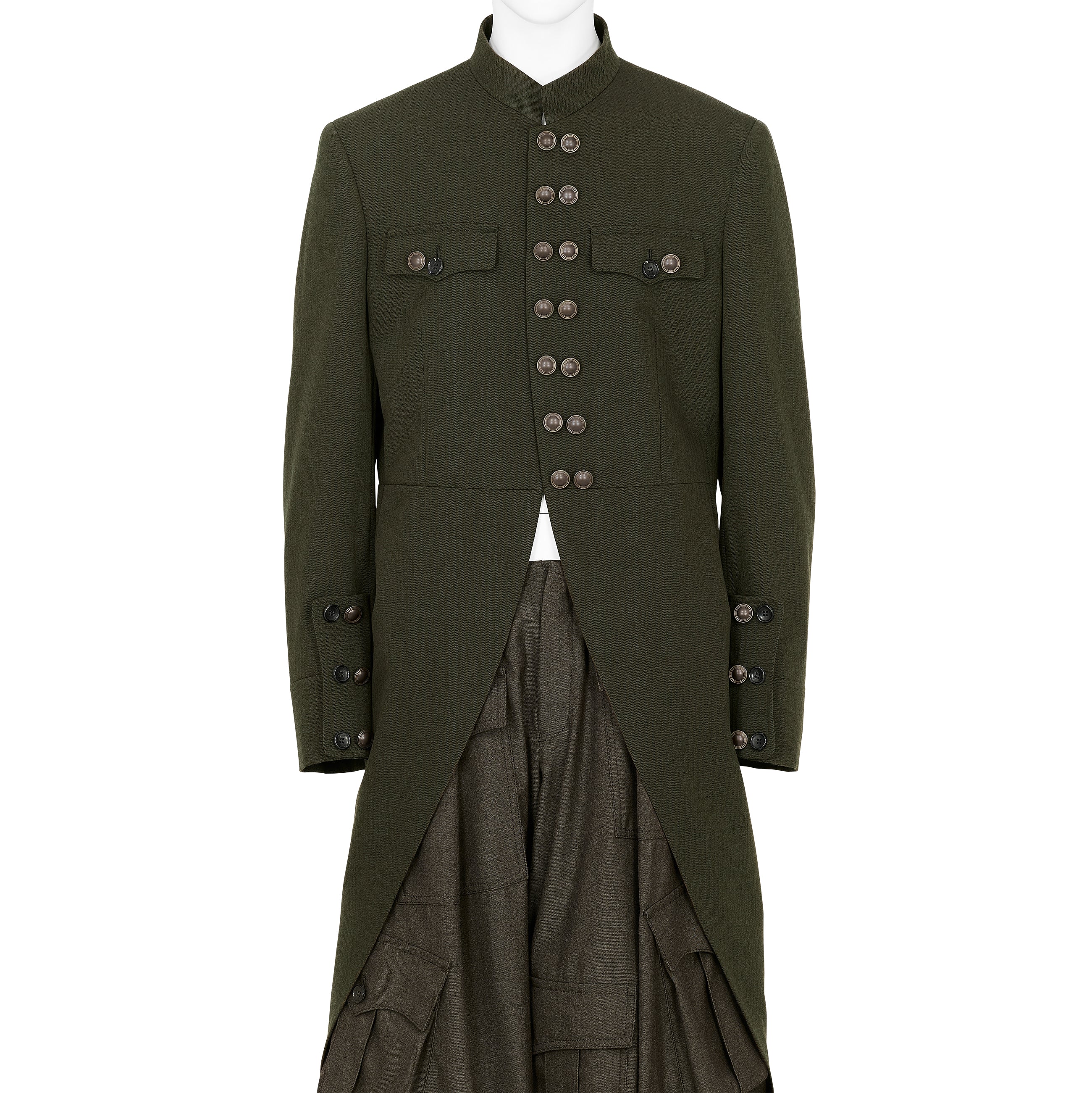 MIX CUT AWAY COAT DARK OLIVE