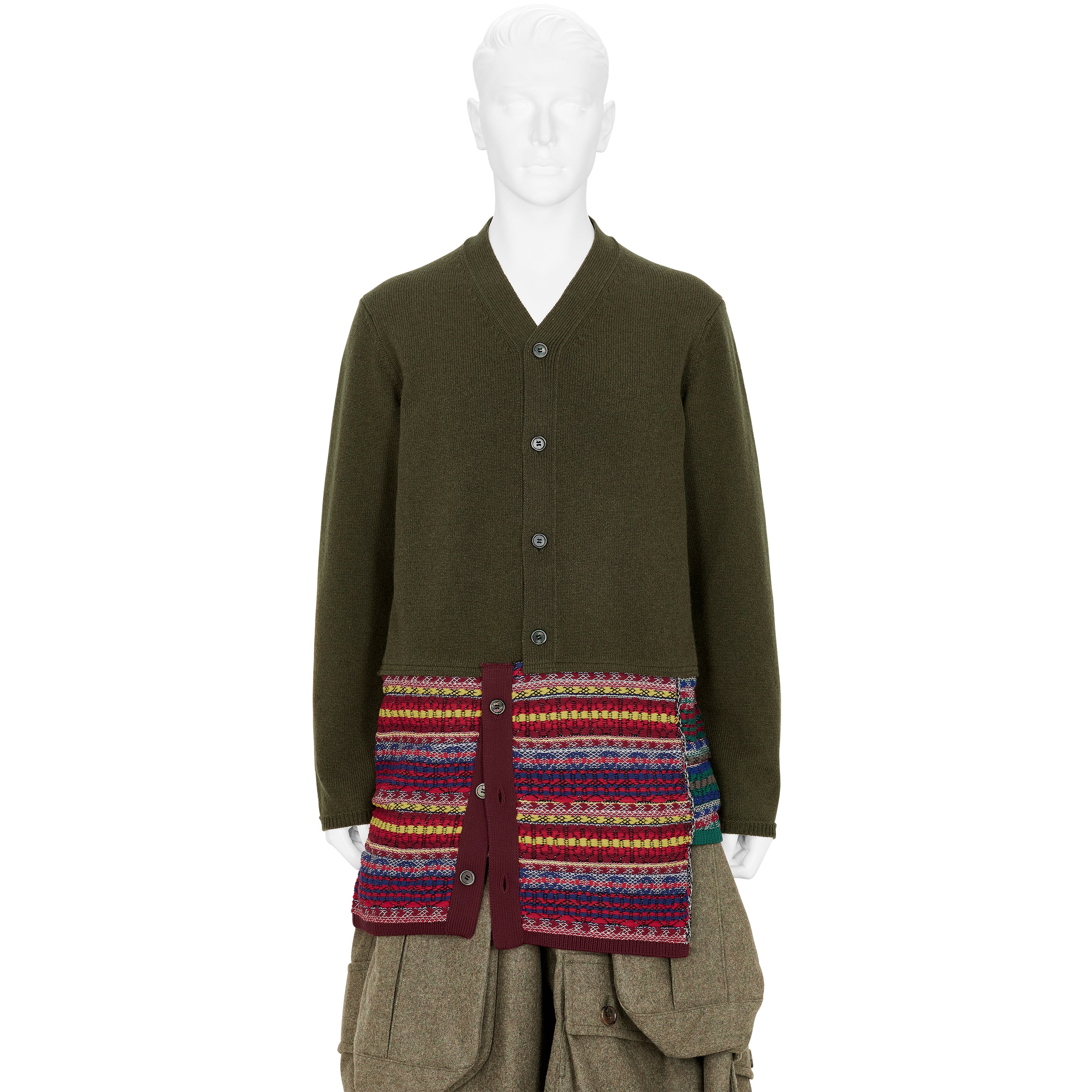 CARDIGAN WITH ASYMMETRY PARTS OLIVE MULTI