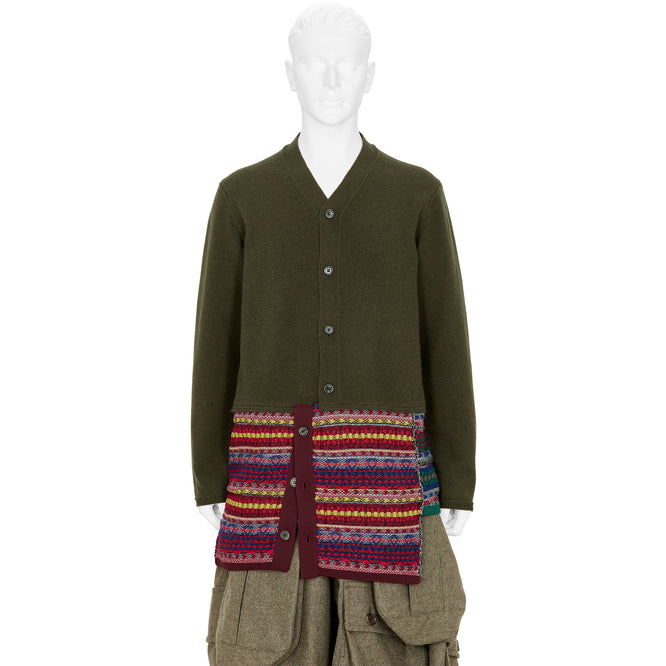 CARDIGAN WITH ASYMMETRY PARTS OLIVE MULTI