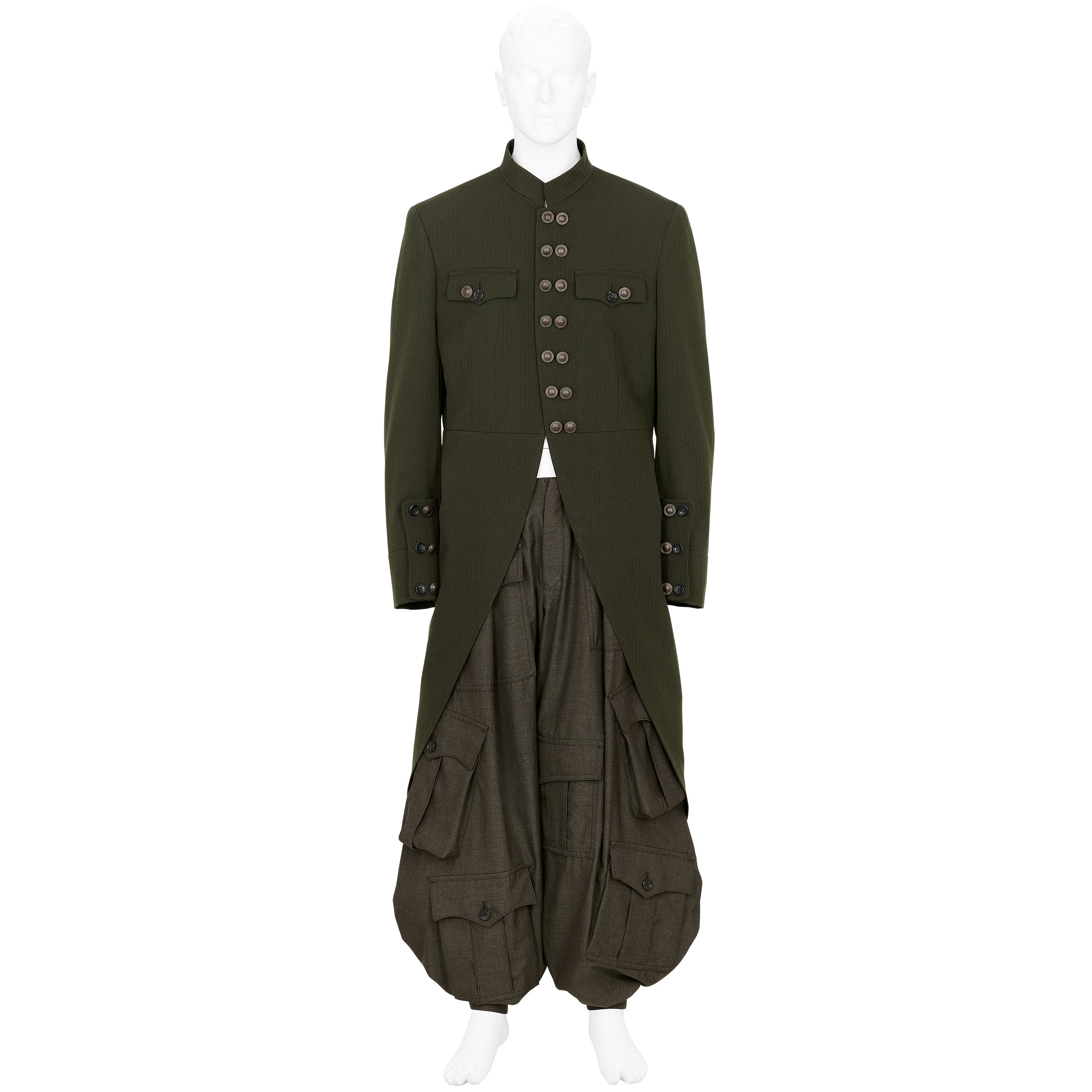 MIX CUT AWAY COAT DARK OLIVE