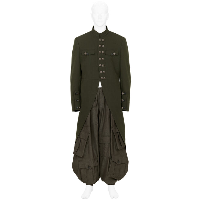 MIX CUT AWAY COAT DARK OLIVE